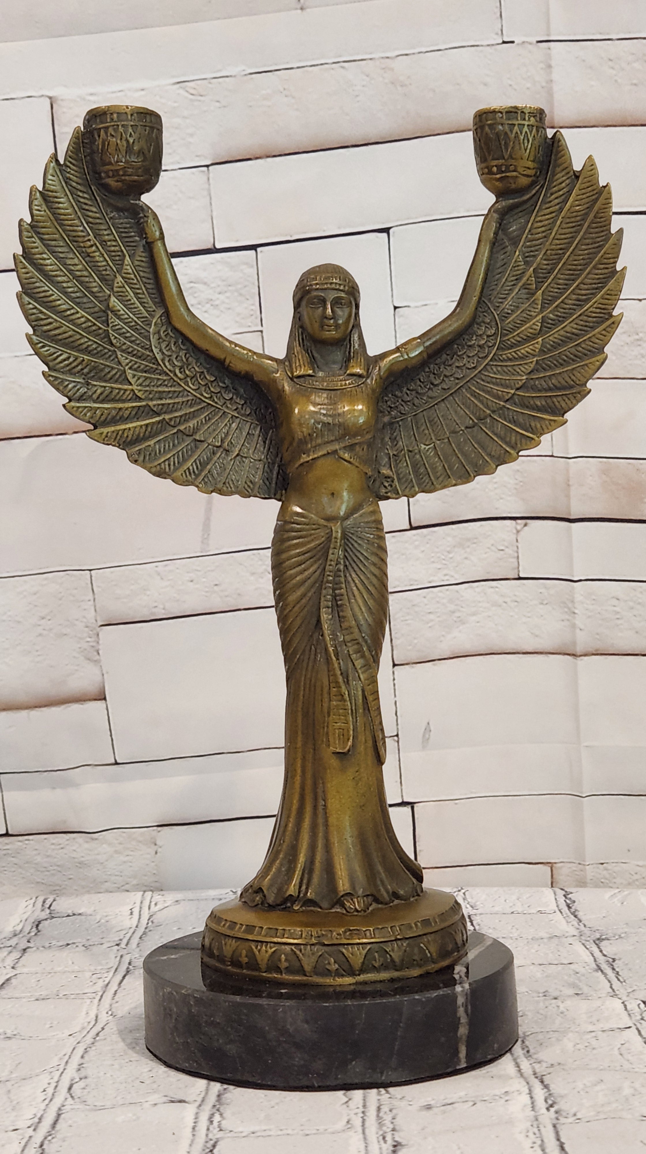 Patoue Winged Isis Bronze Candleholder Sculpture Timeless Mythological Art
