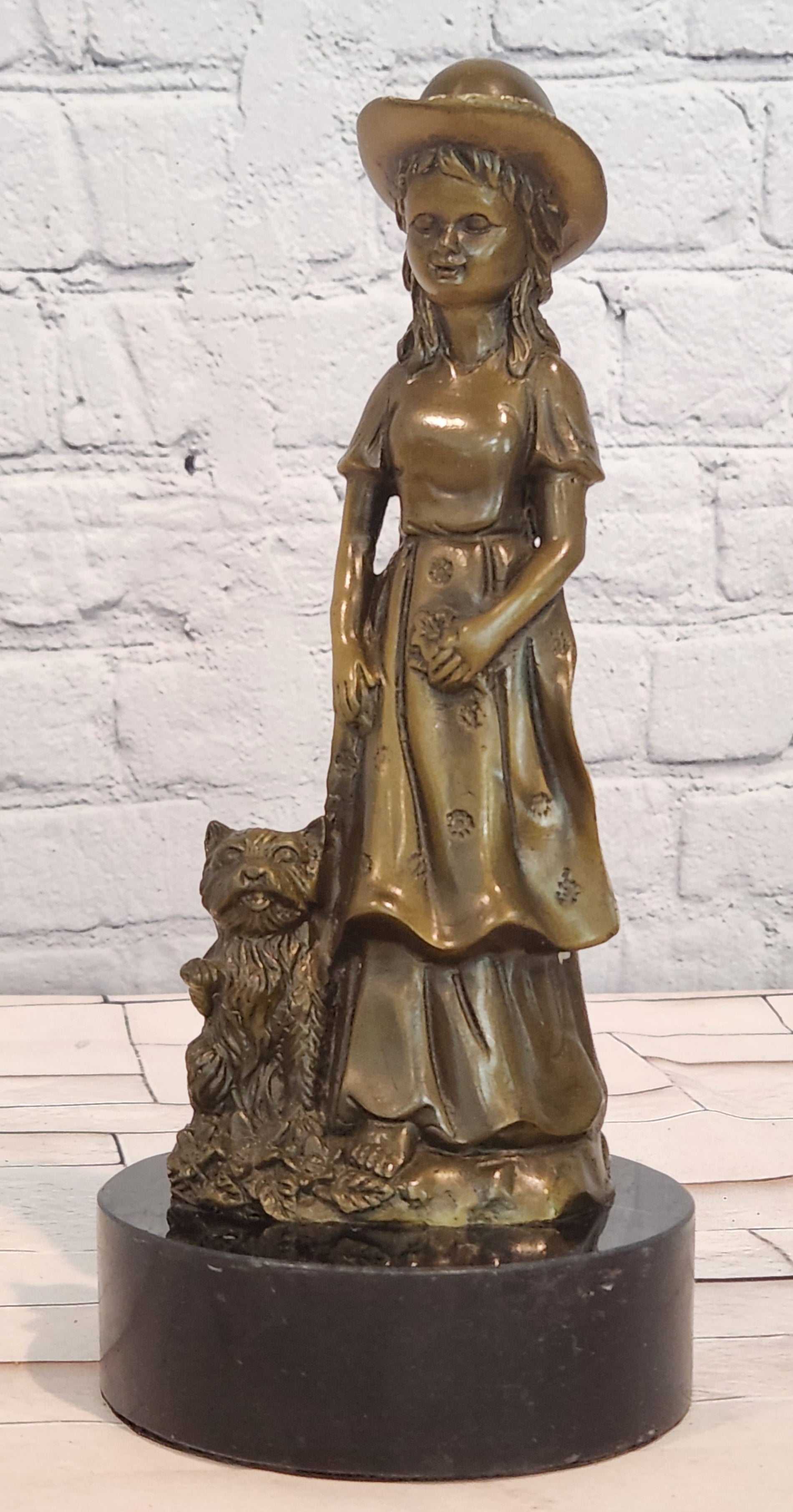 Milo Bronze Children Sculpture Victorian Girl with Dog Collectible Artwork Decor