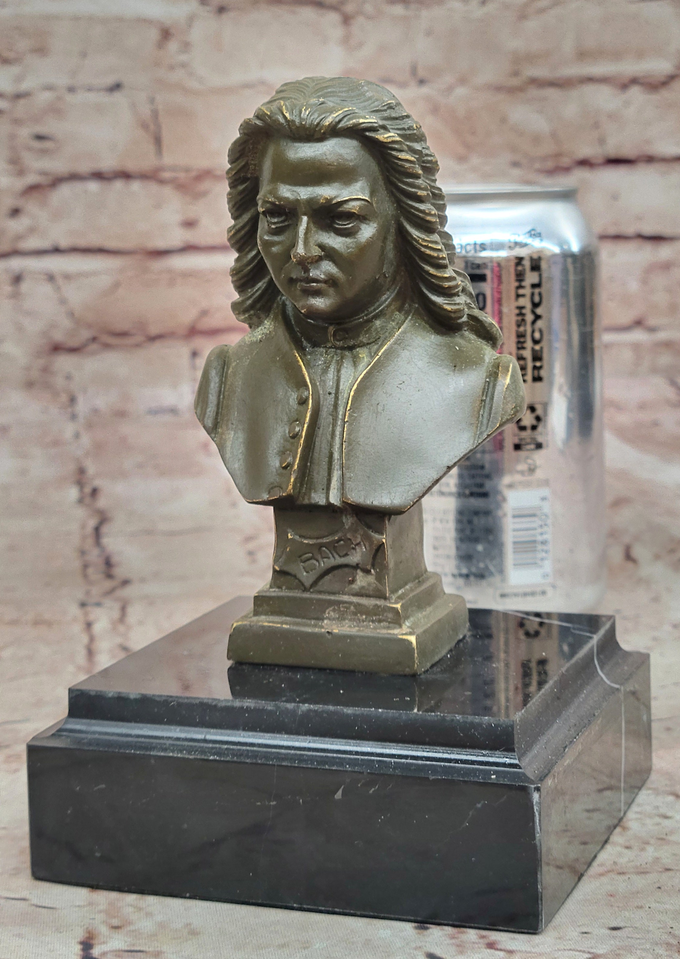 Signed Bronze Sculpture of Bach Strauss Bust Statue Musician Art Collectible Gift