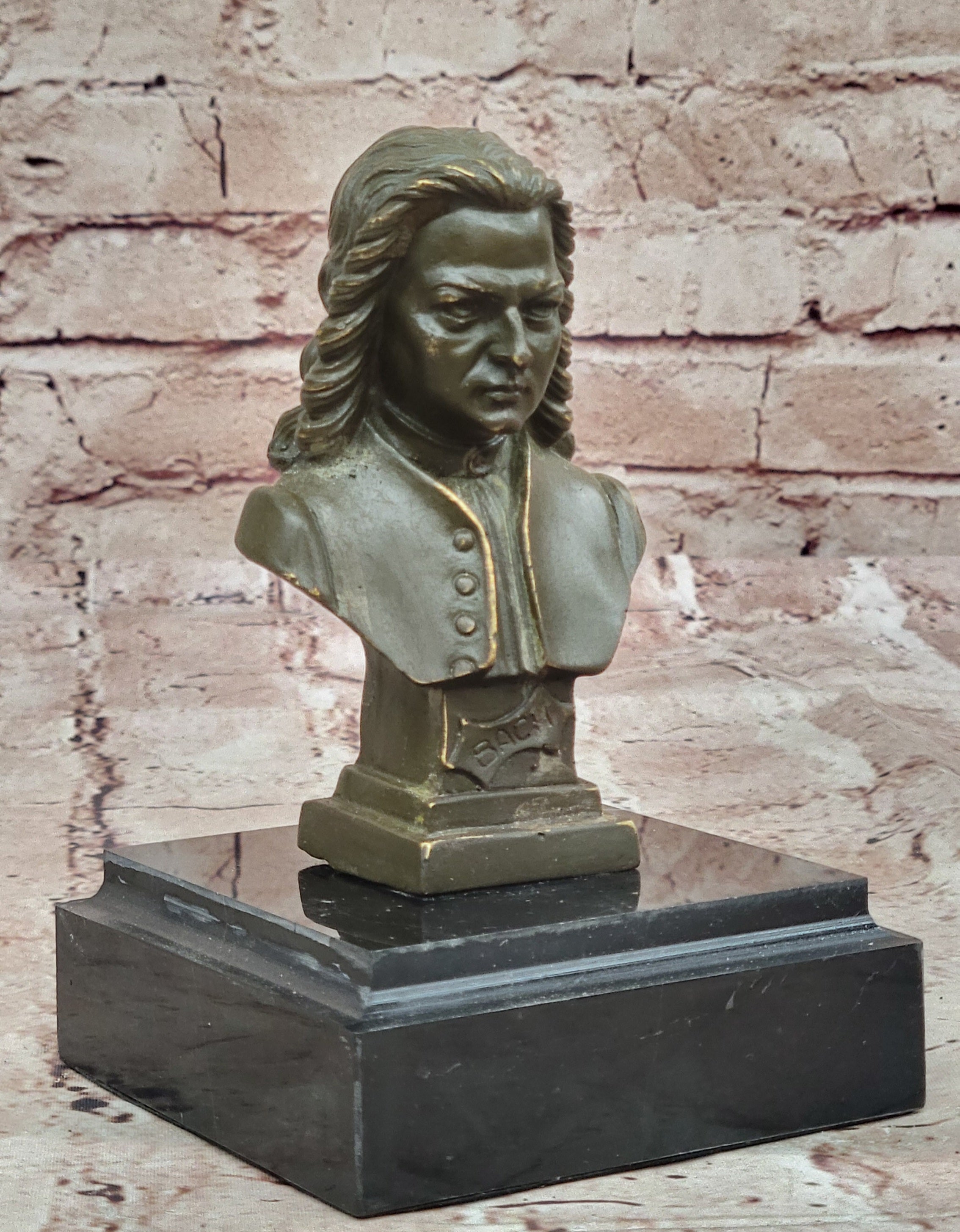 Signed Bronze Sculpture of Bach Strauss Bust Statue Musician Art Collectible Gift