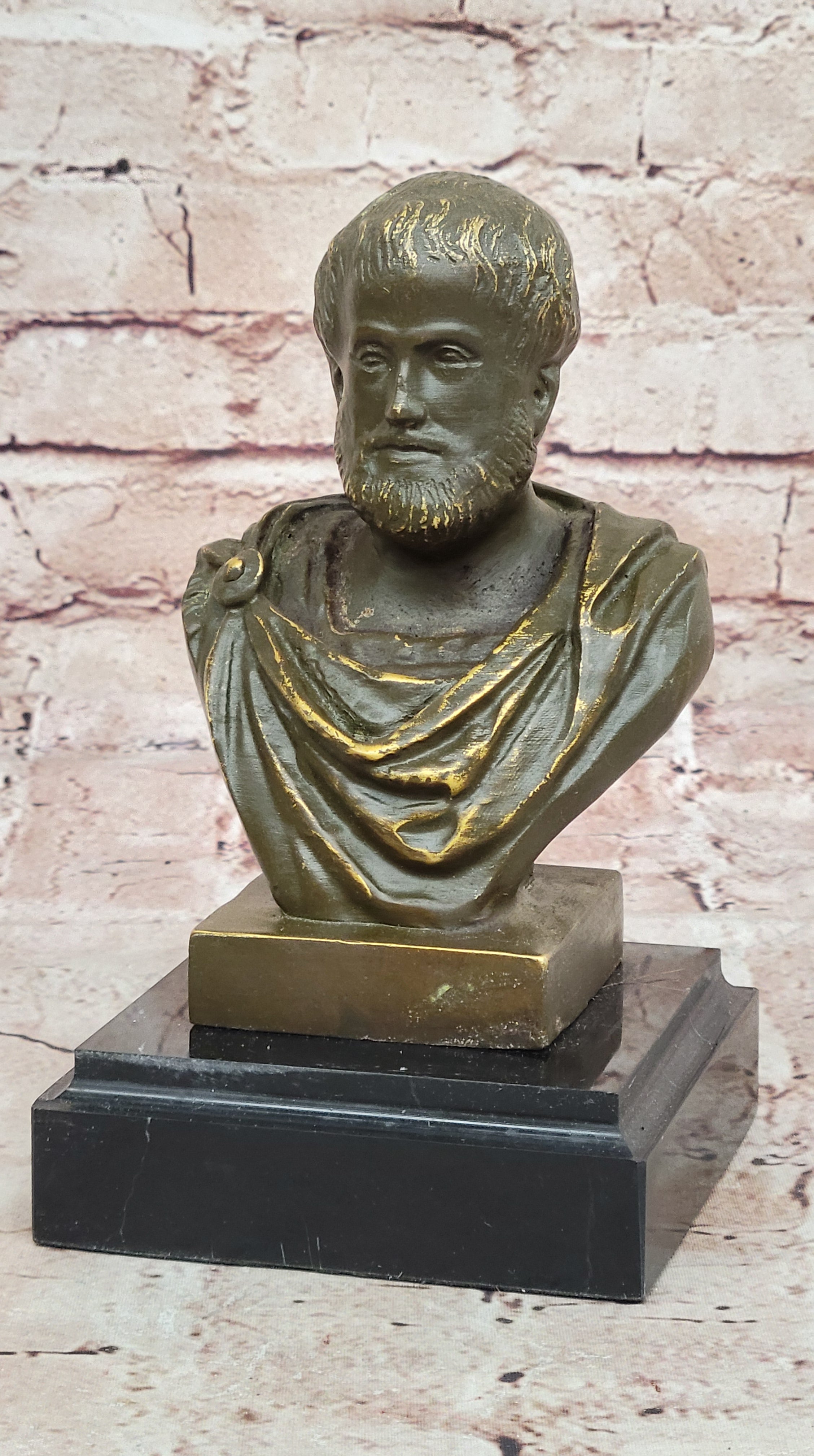 Detailed Bronze Philosopher Statue Sculpture of Aristotle Bust Ideal for Library or Office