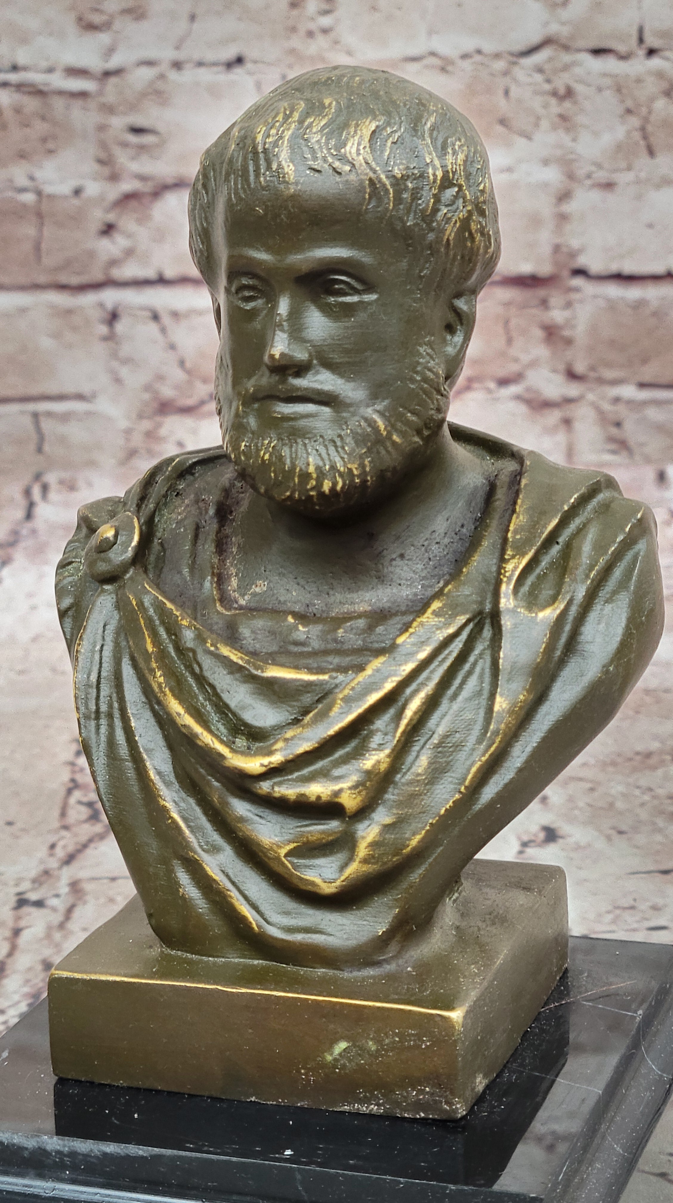 Detailed Bronze Philosopher Statue Sculpture of Aristotle Bust Ideal for Library or Office