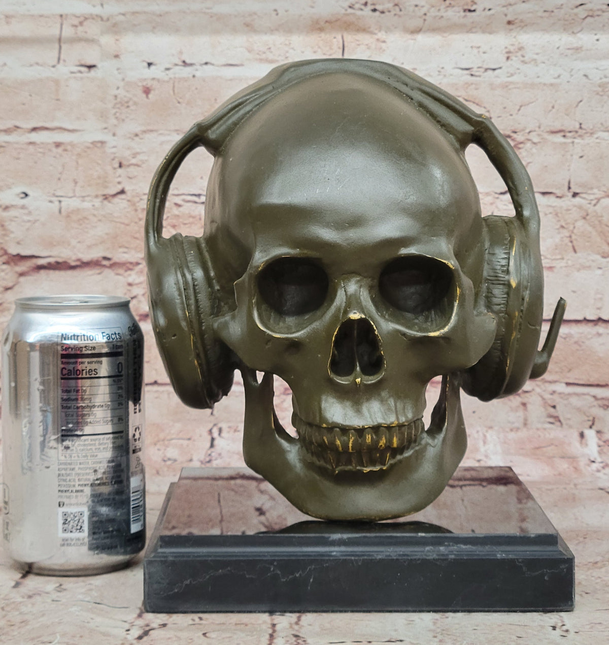 Skull With Headphones Bronze Sculpture Signed Lopez Halloween Decor Music Artwork
