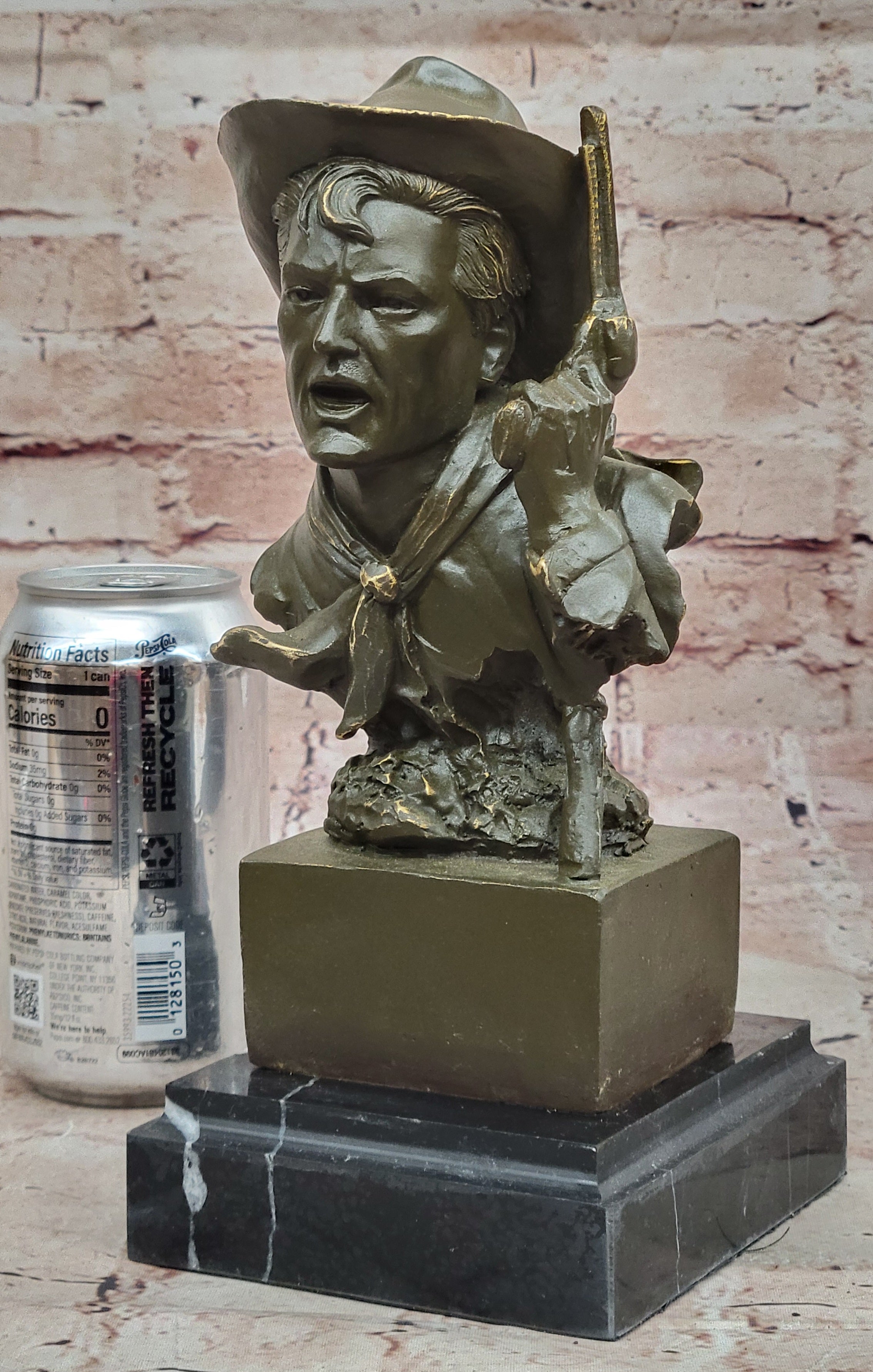 Hand Made Cowboy with Revolver Bronze Statue Sculpture Kamiko Bust Home Office Decor Figure