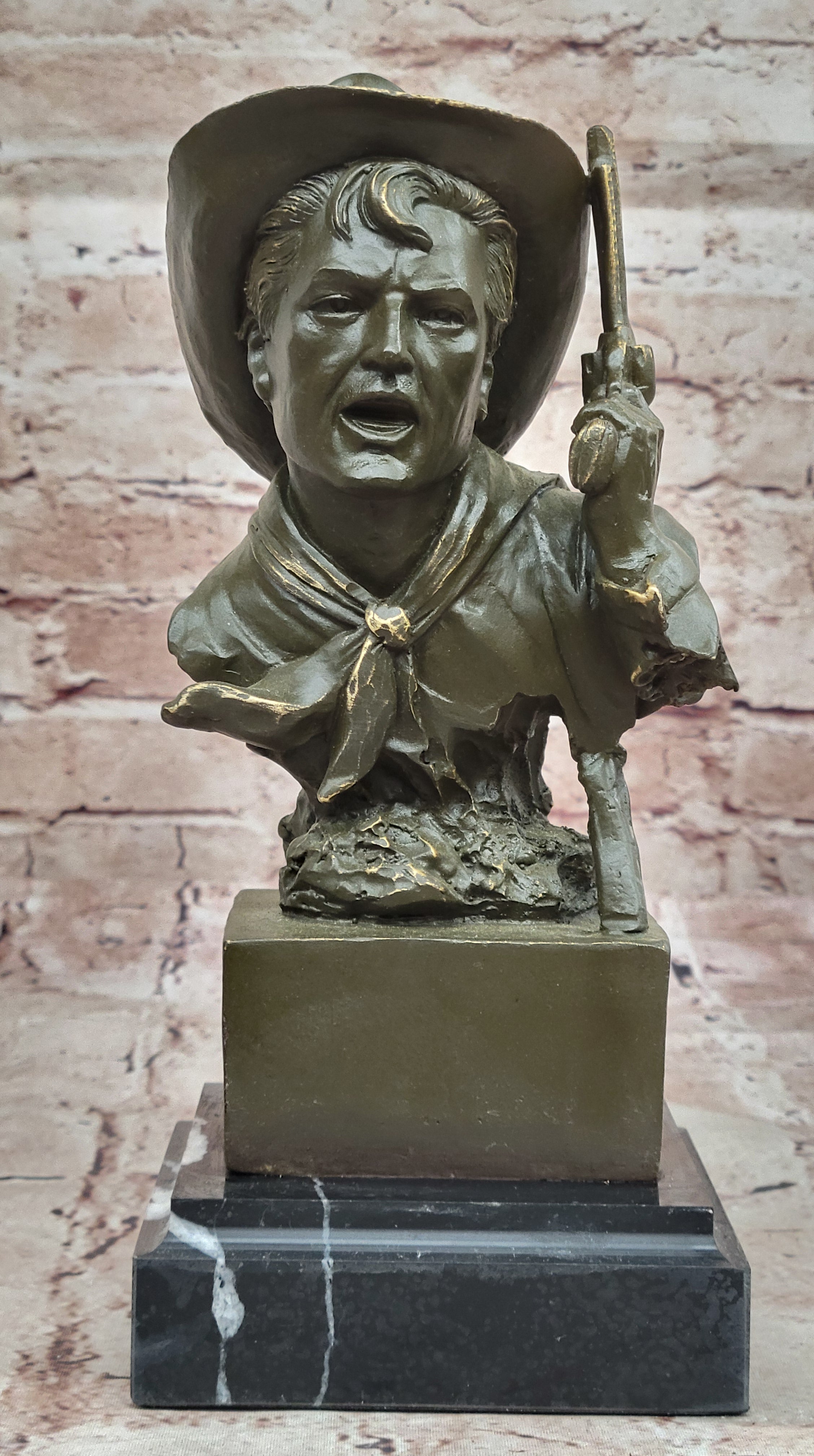 Hand Made Cowboy with Revolver Bronze Statue Sculpture Kamiko Bust Home Office Decor Figure