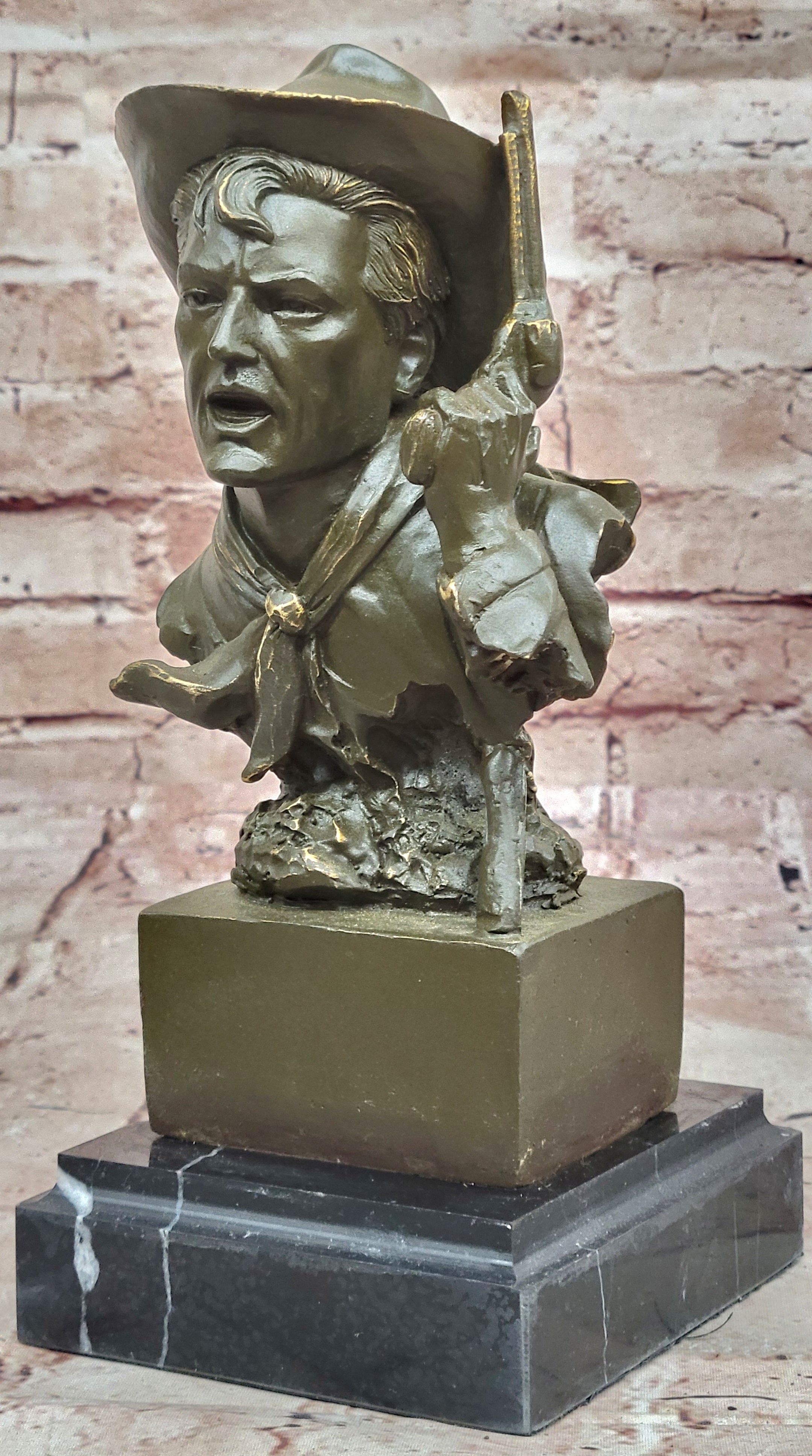 Hand Made Cowboy with Revolver Bronze Statue Sculpture Kamiko Bust Home Office Decor Figure