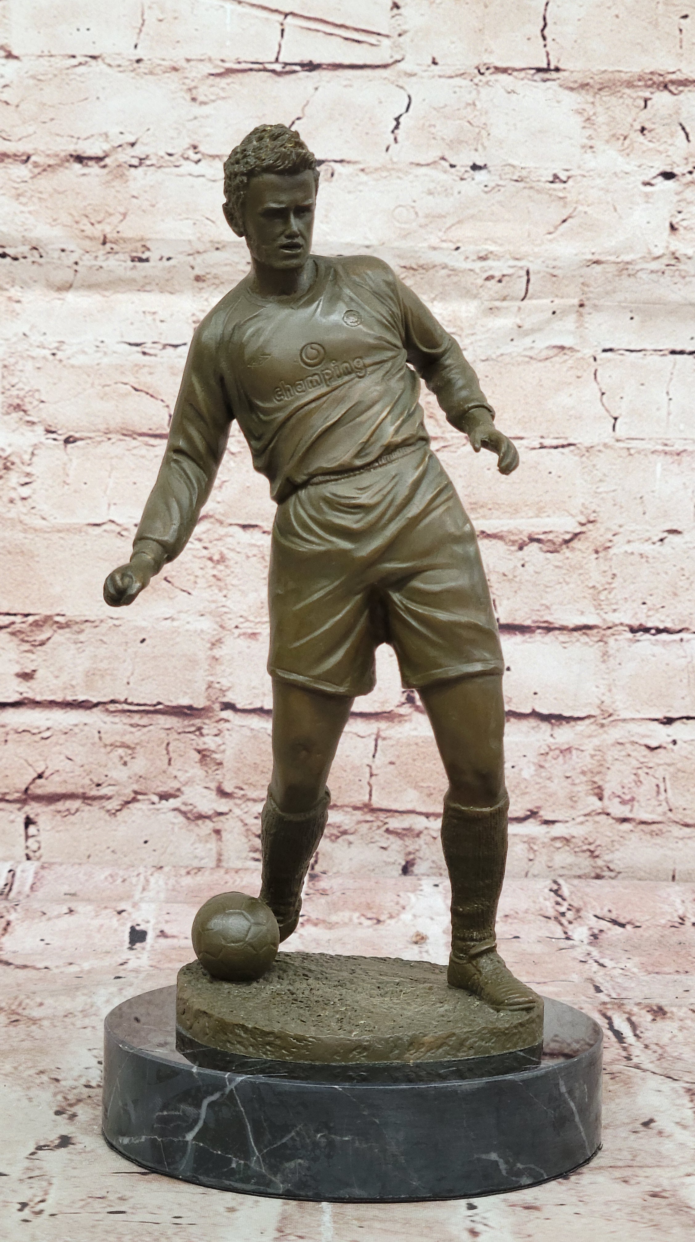 Classic Sports Bronze Sculpture of Soccer Player Statue Signed by Mavchi Home Decor Art