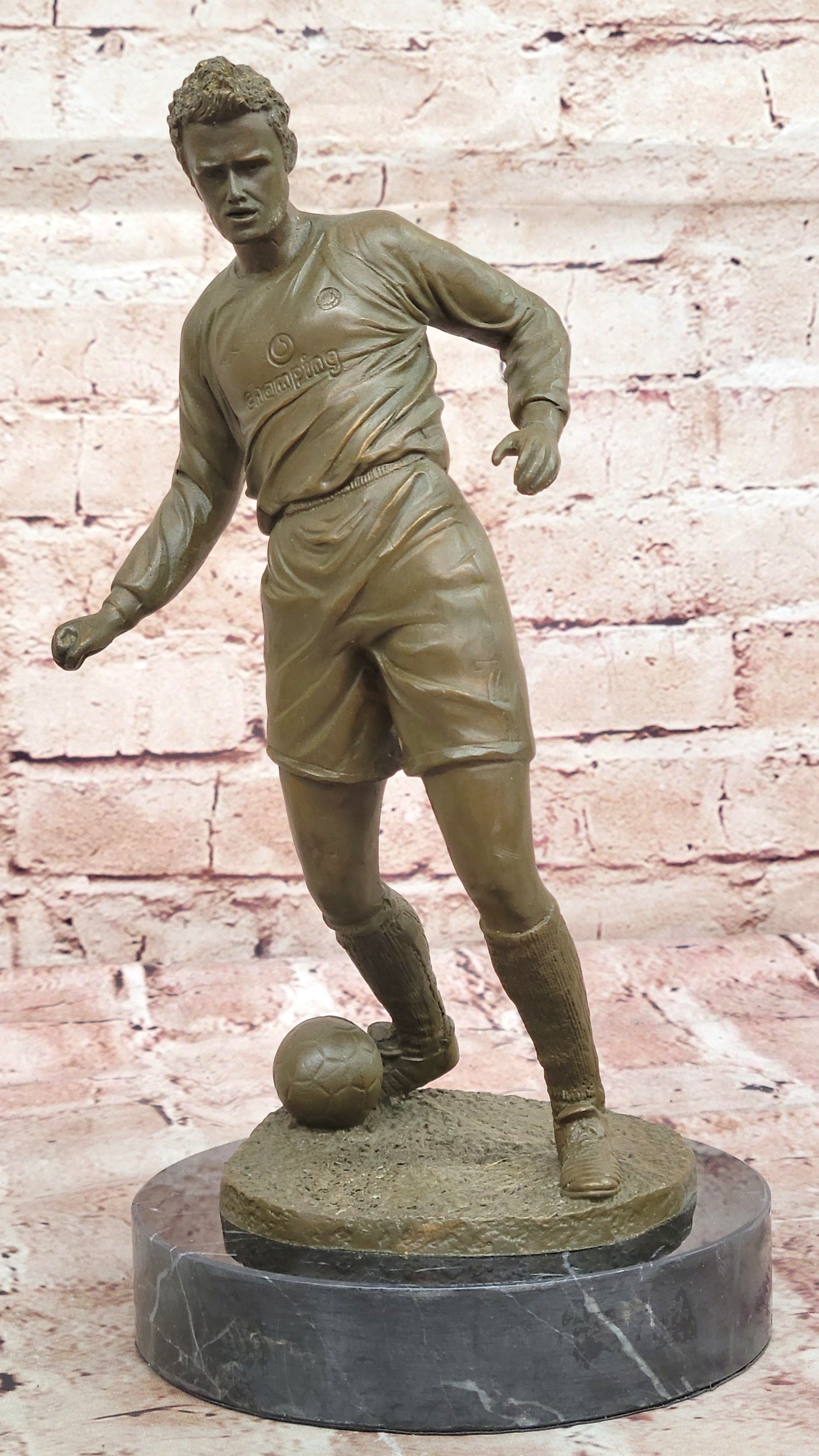 Classic Sports Bronze Sculpture of Soccer Player Statue Signed by Mavchi Home Decor Art
