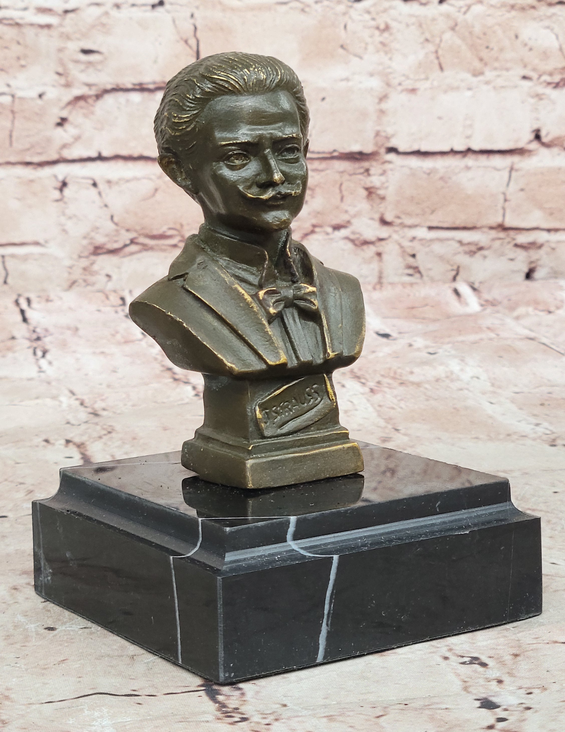 Vintage Bronze Figurine Musician Johann Strauss Music Statue Art Deco Bust Gift