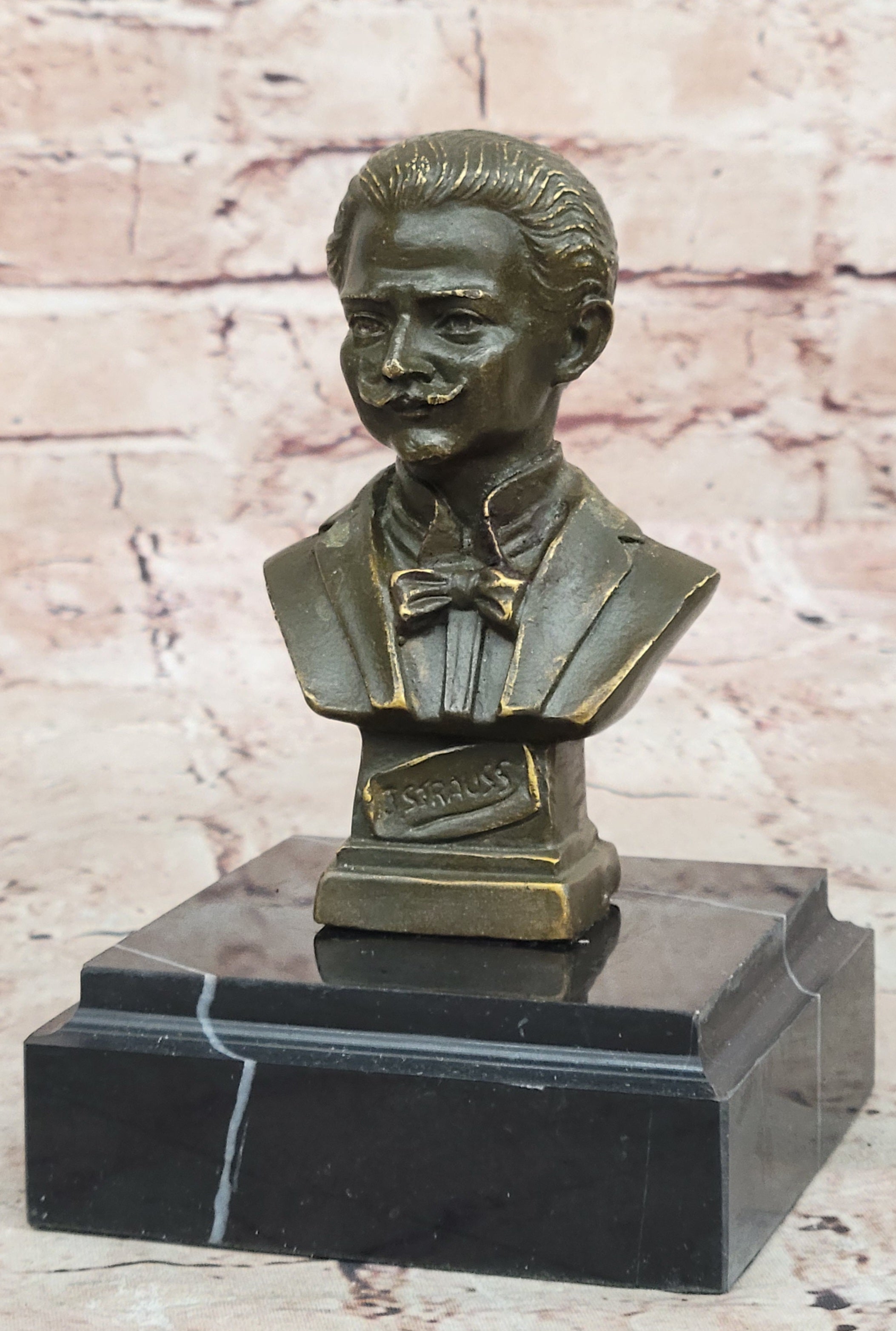 Vintage Bronze Figurine Musician Johann Strauss Music Statue Art Deco Bust Gift
