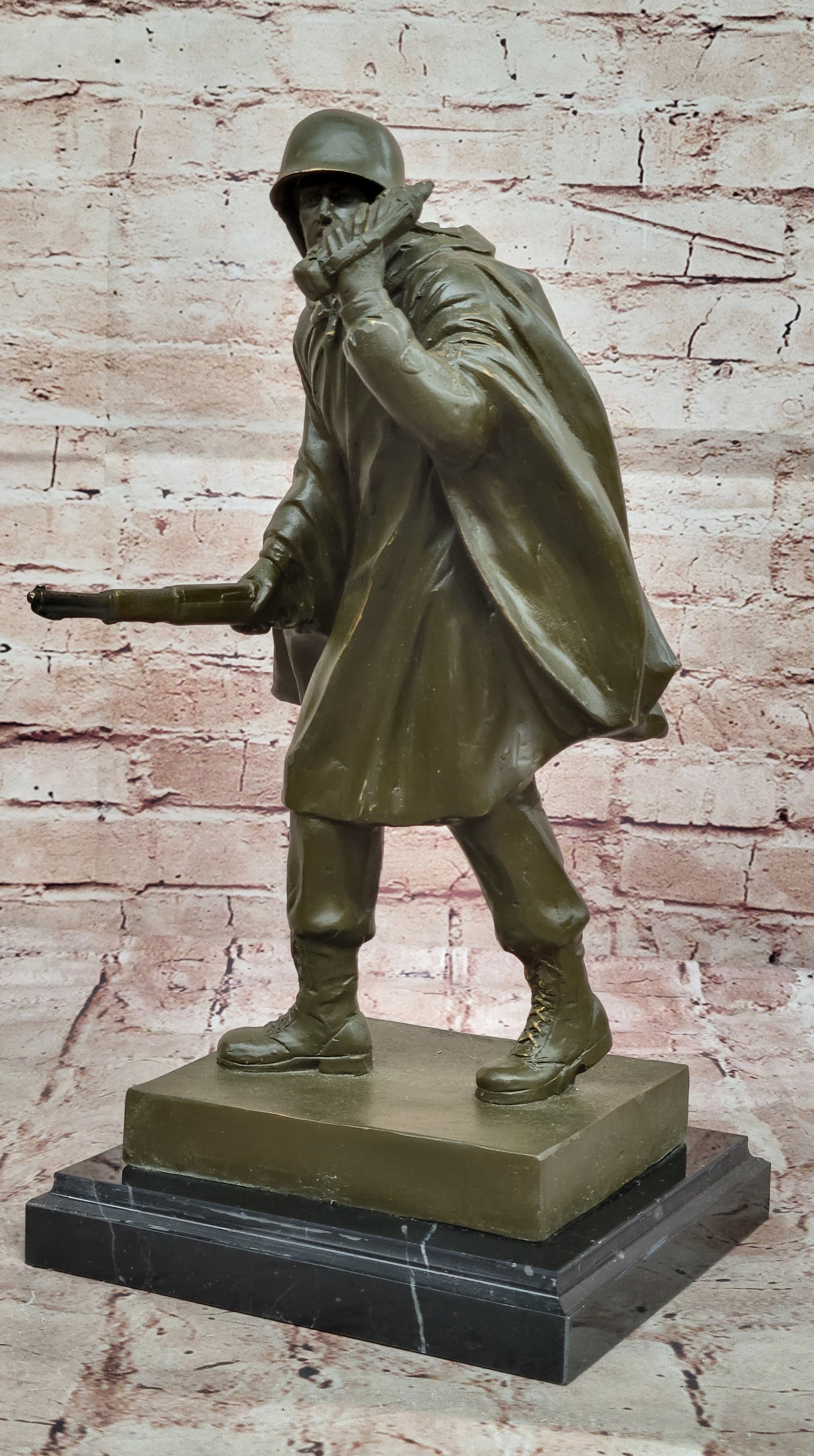 Hot Cast Fisher USA Army Soldier with Rifle Bronze Sculpture Signed Anniversary Gift Artwork