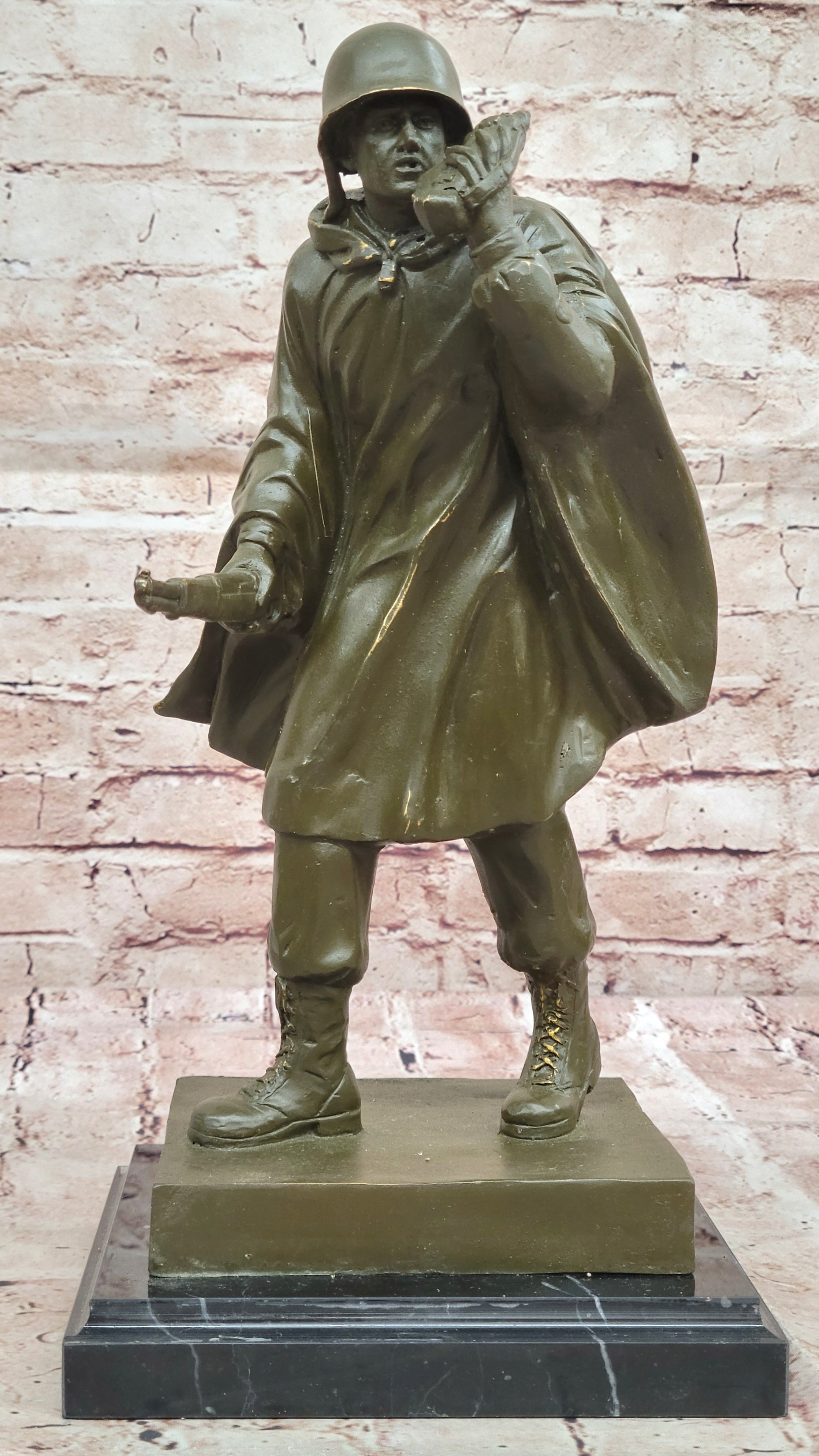 Hot Cast Fisher USA Army Soldier with Rifle Bronze Sculpture Signed Anniversary Gift Artwork