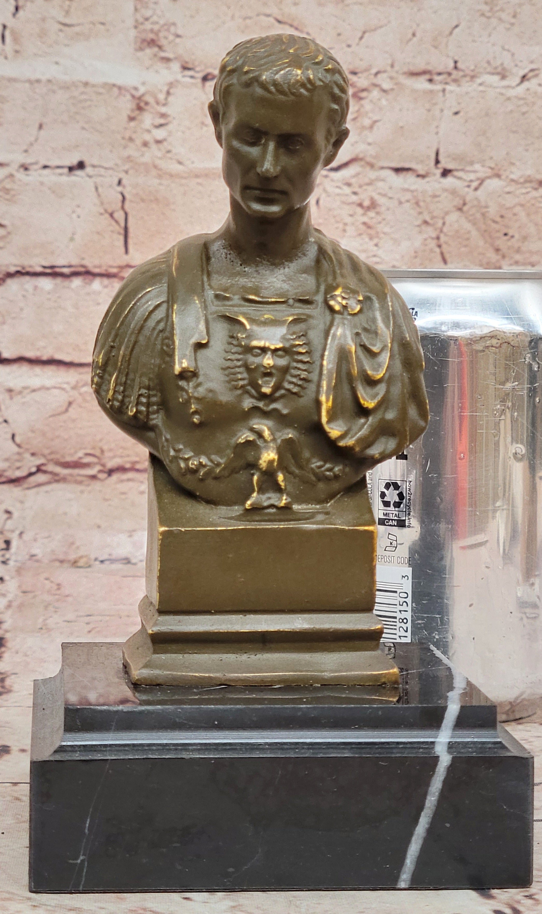 Fisher Signed Julius Caesar Bronze Head Bust Sculpture Ancient Rome Decor Artwork