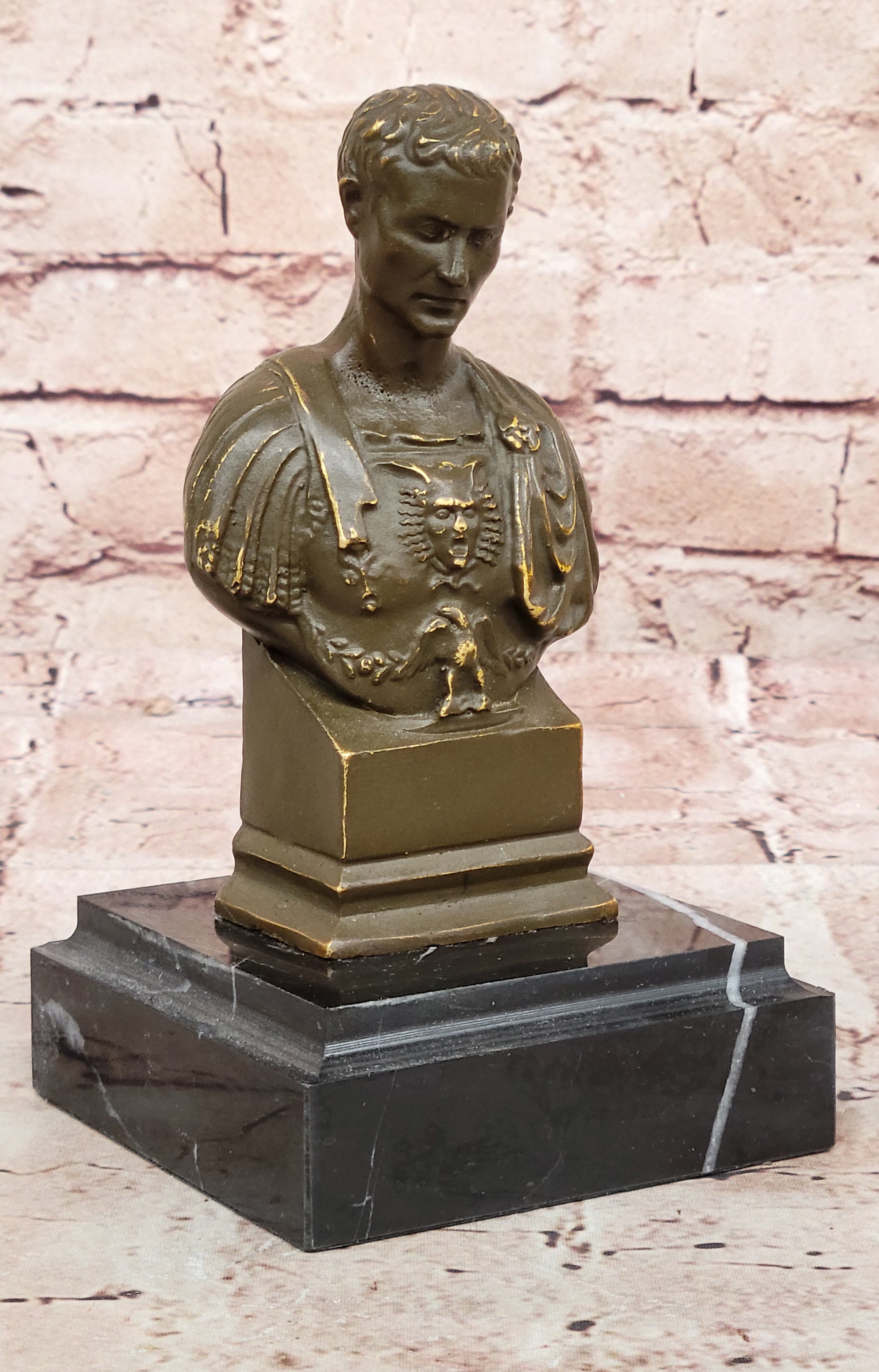 Fisher Signed Julius Caesar Bronze Head Bust Sculpture Ancient Rome Decor Artwork