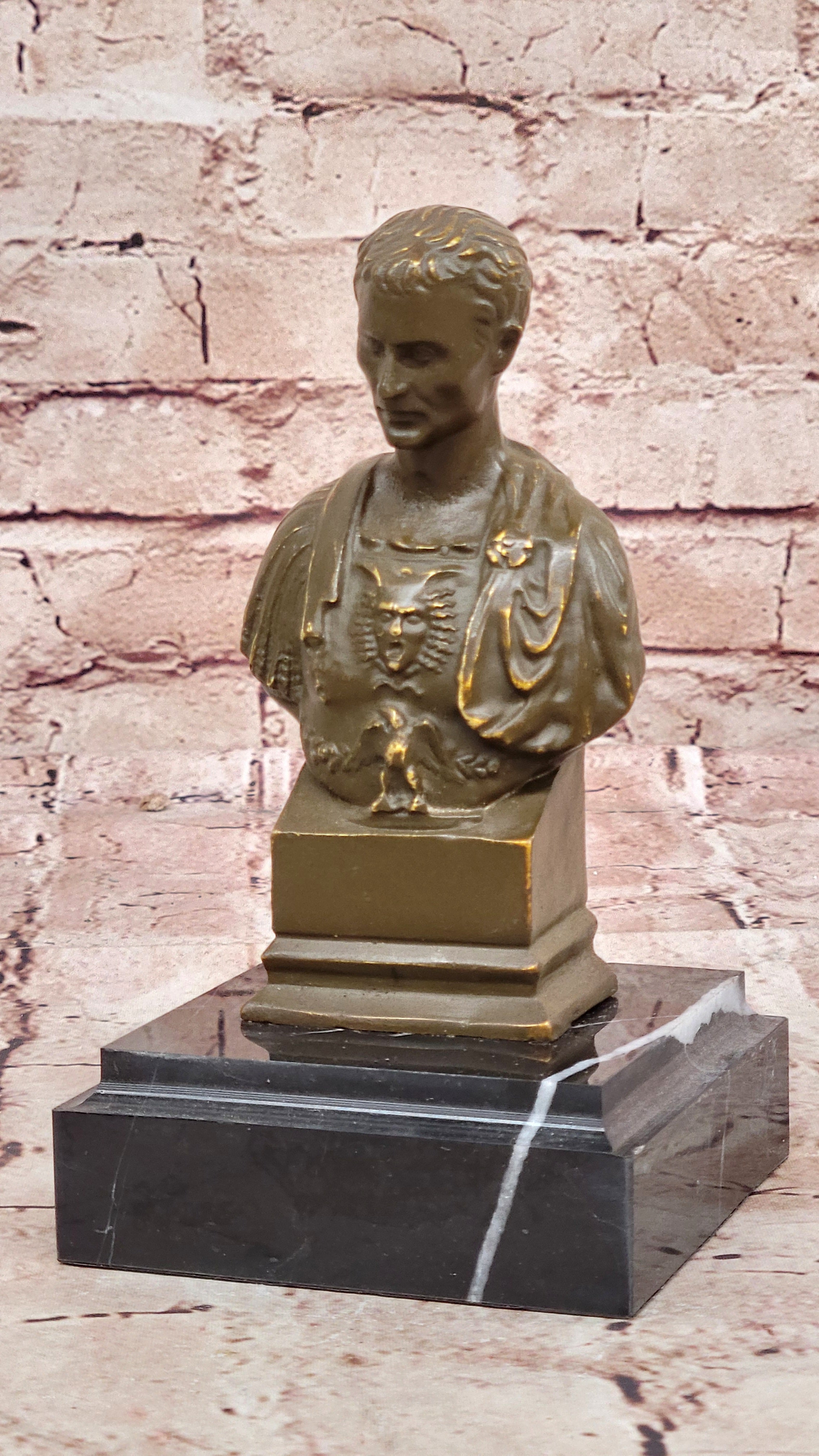 Fisher Signed Julius Caesar Bronze Head Bust Sculpture Ancient Rome Decor Artwork