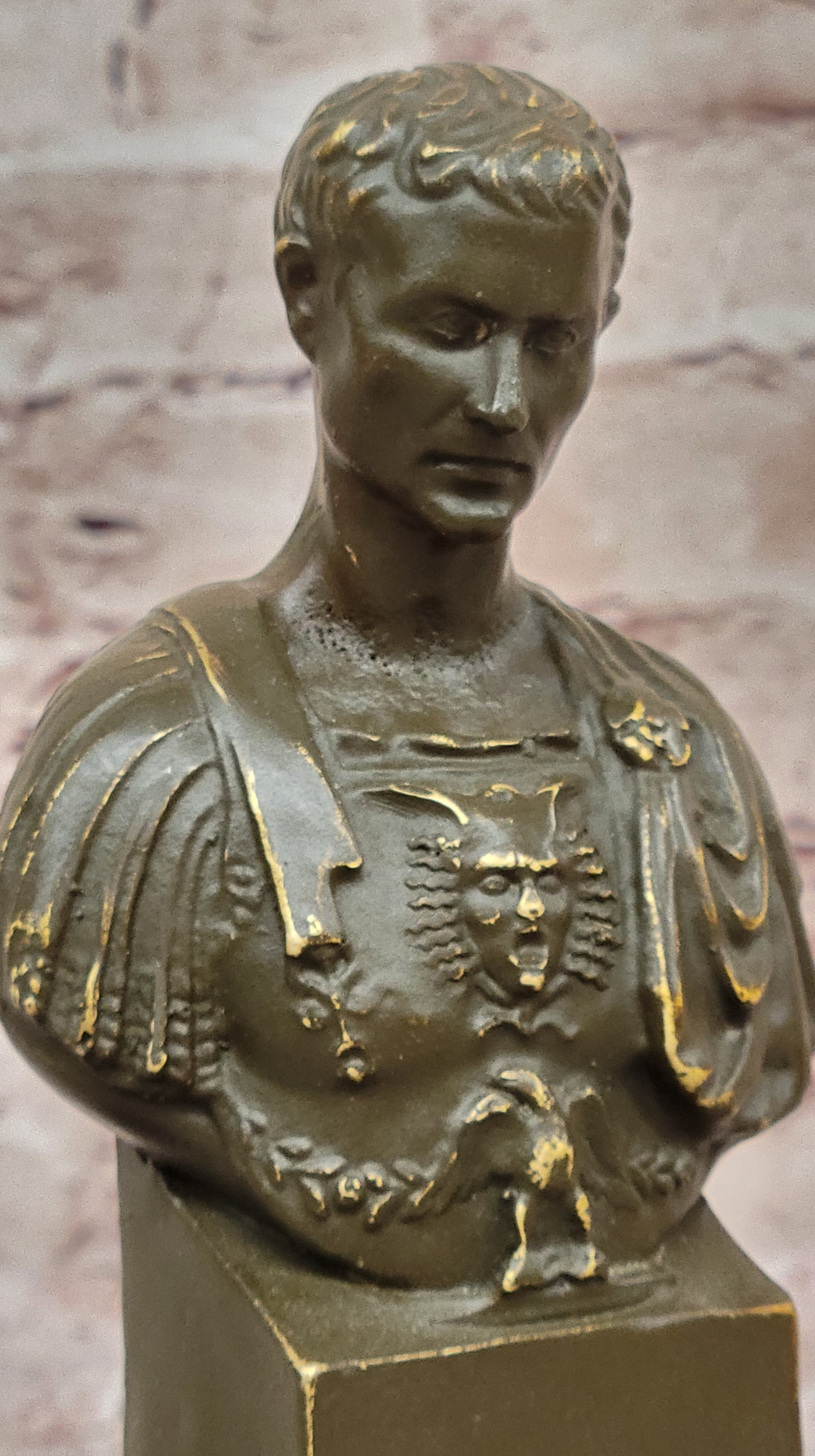 Fisher Signed Julius Caesar Bronze Head Bust Sculpture Ancient Rome Decor Artwork