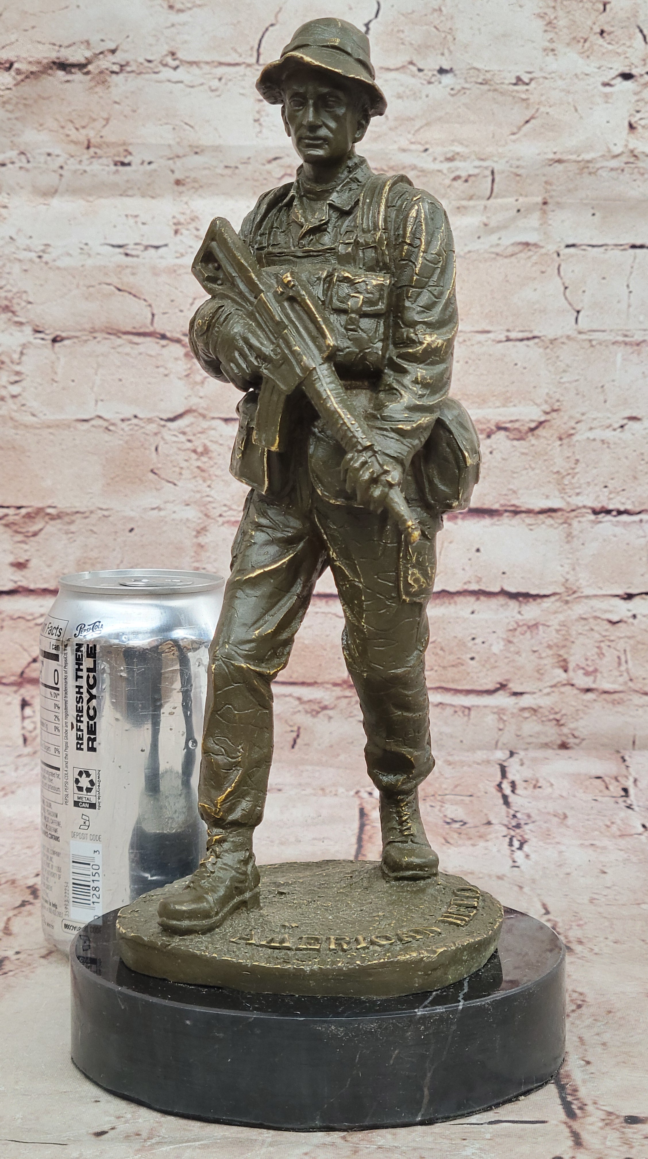American Soldier Bronze Figurine – Signed Memorial Statue by Fisher