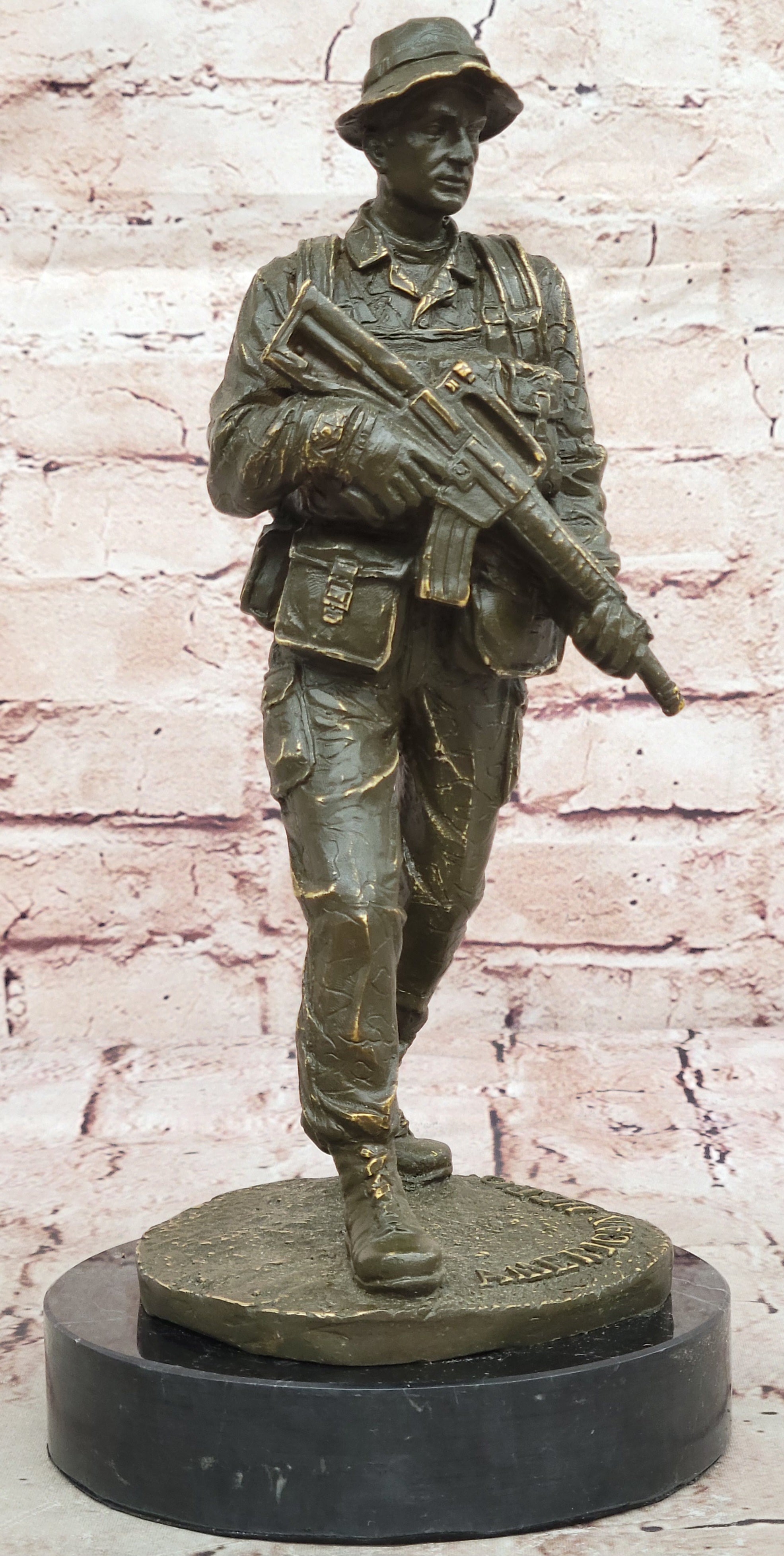 American Soldier Bronze Figurine – Signed Memorial Statue by Fisher