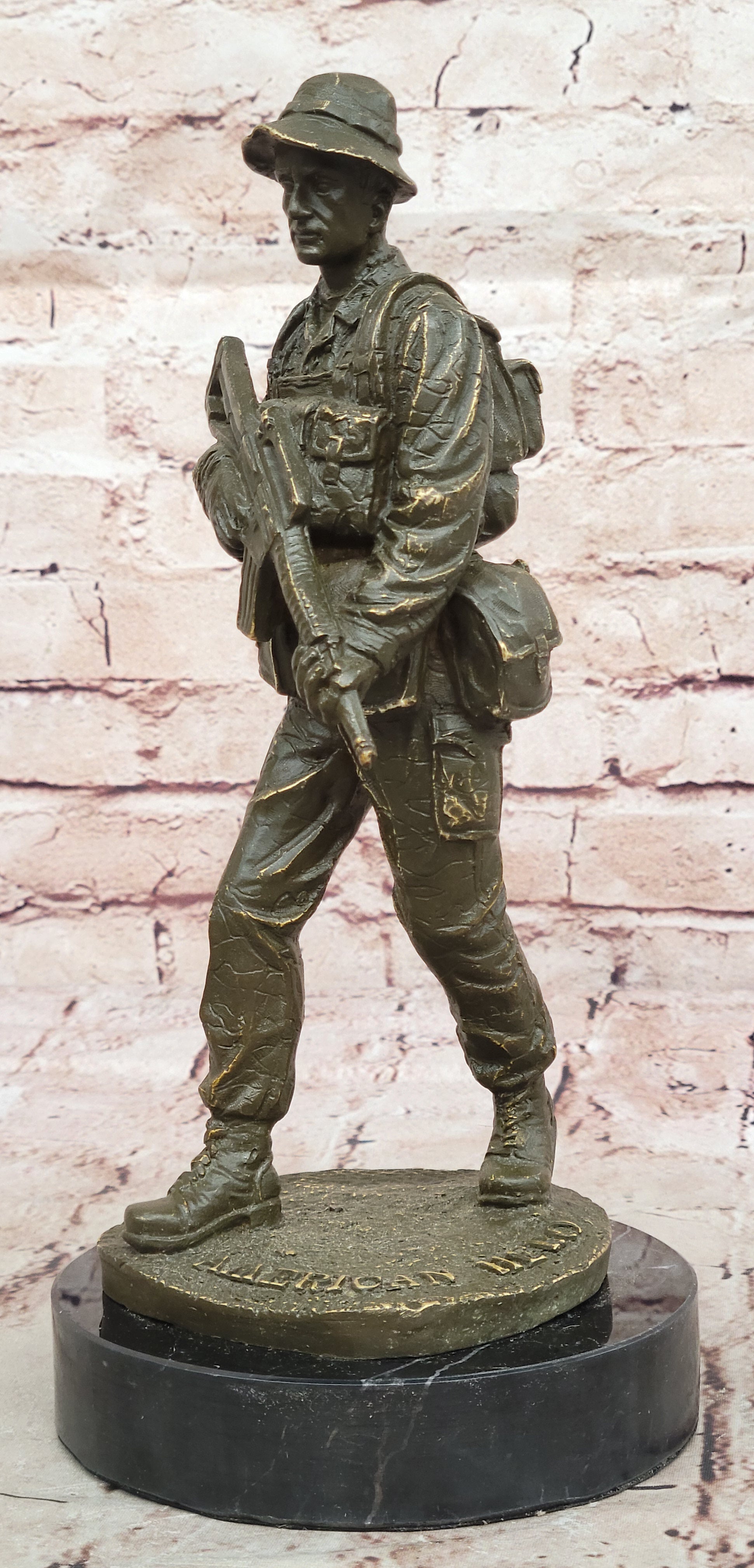 American Soldier Bronze Figurine – Signed Memorial Statue by Fisher