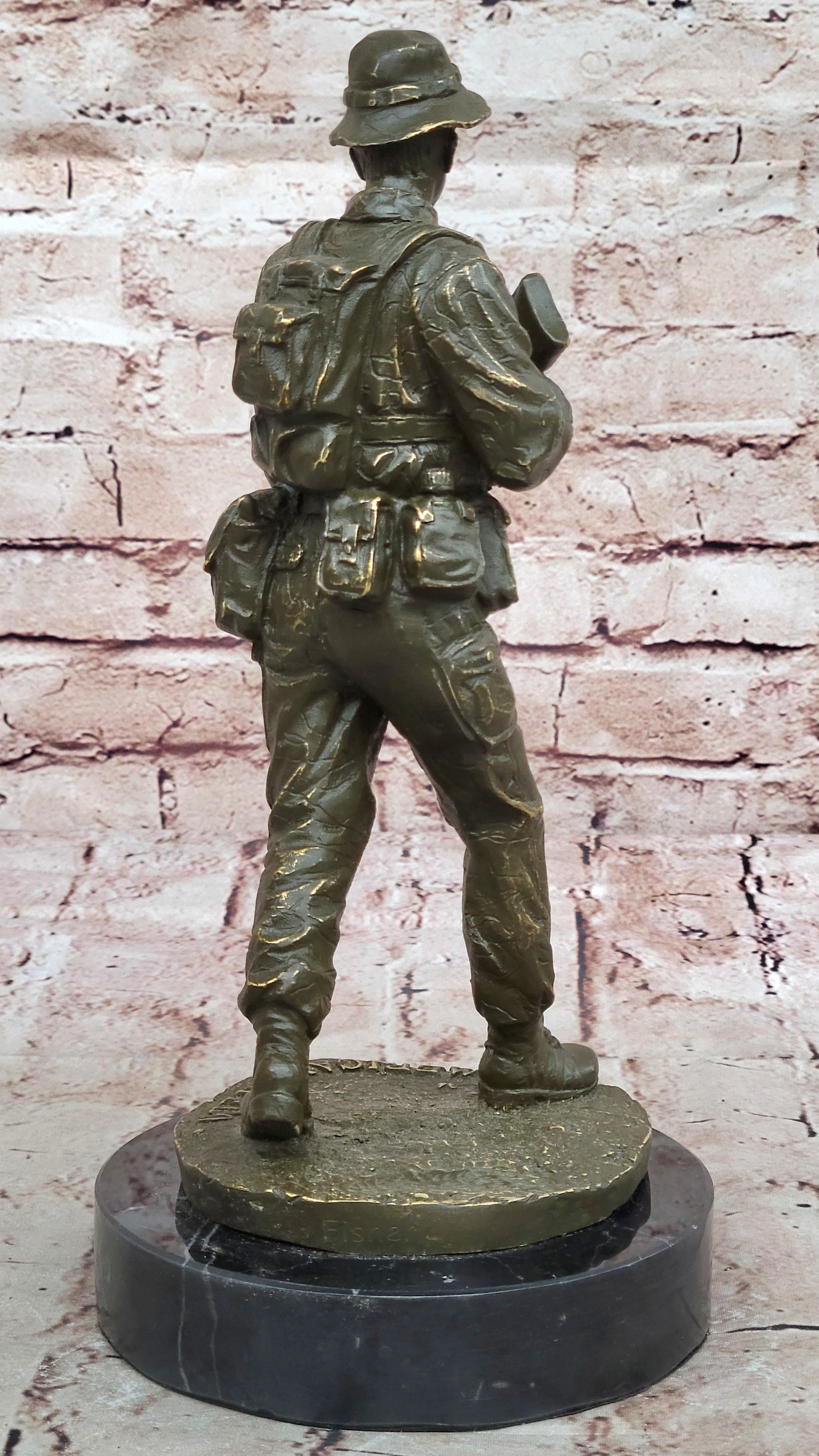 American Soldier Bronze Figurine – Signed Memorial Statue by Fisher