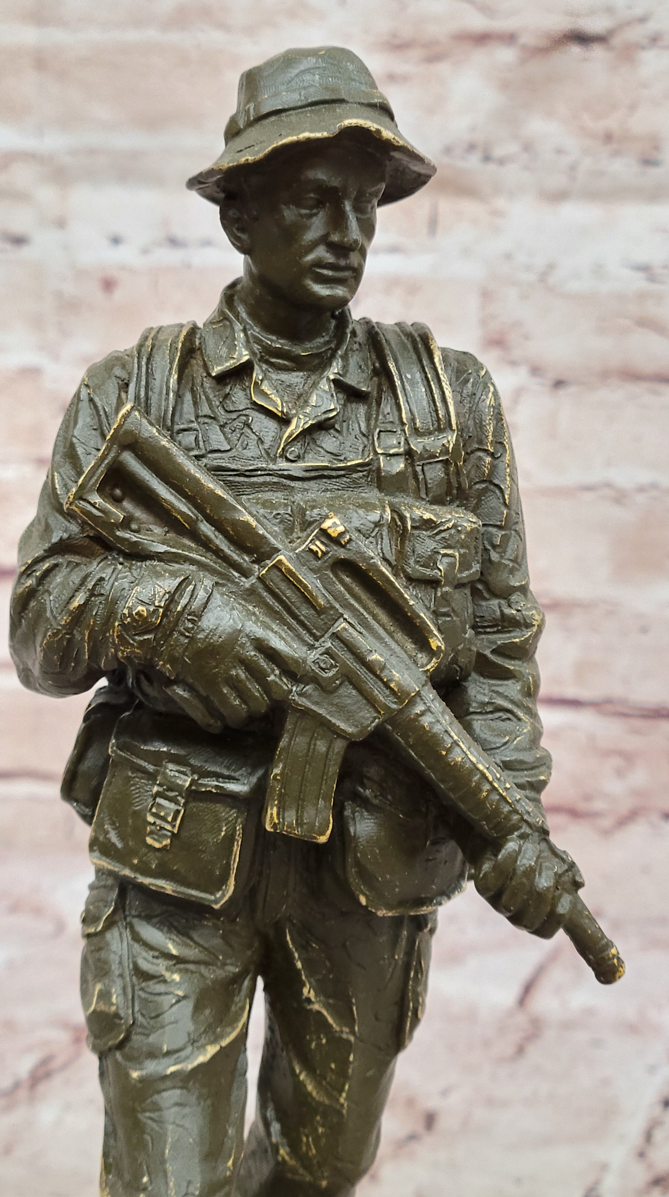 American Soldier Bronze Figurine – Signed Memorial Statue by Fisher