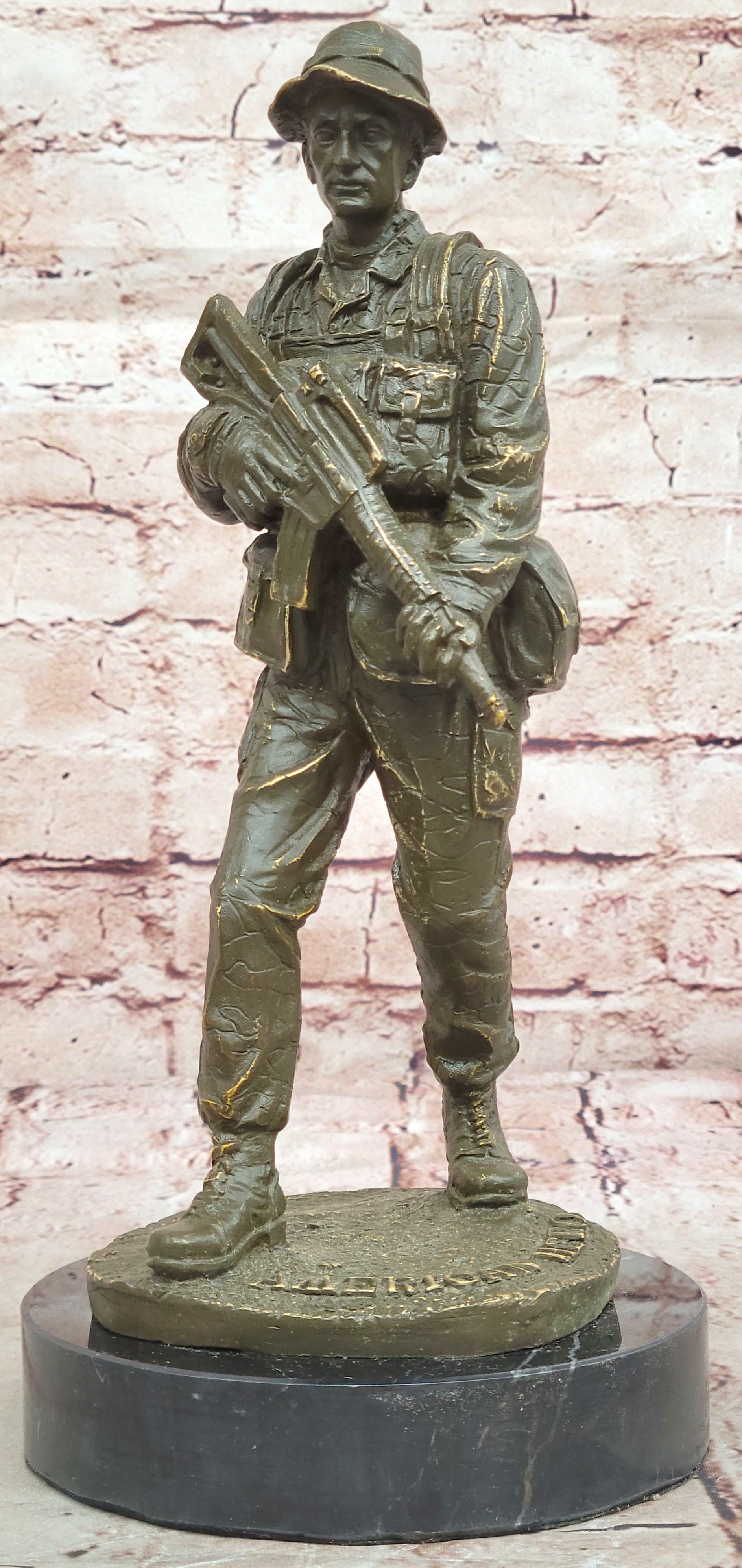 American Soldier Bronze Figurine – Signed Memorial Statue by Fisher