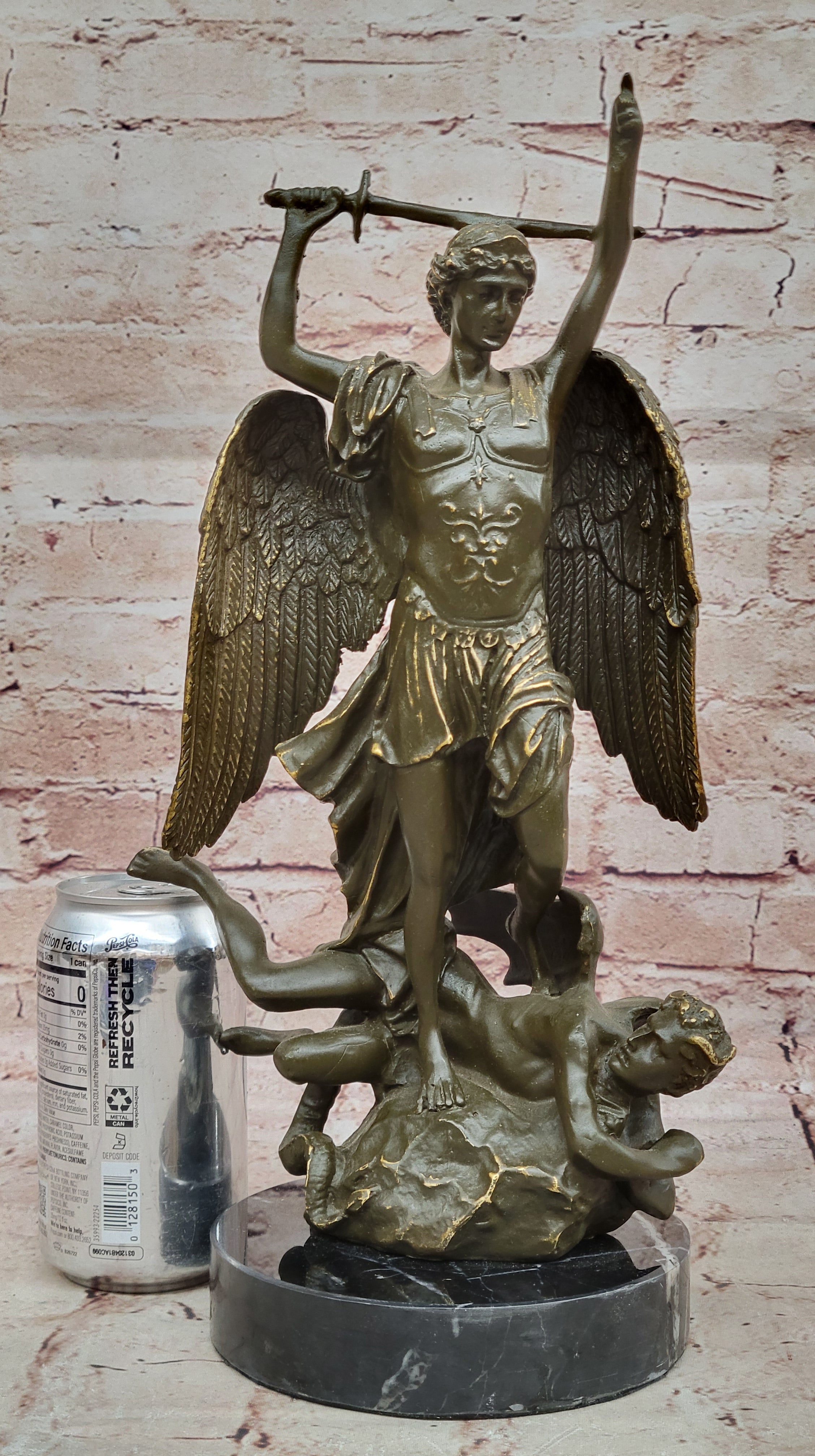 Real Bronze Archangel Saint Michael Statue by Carpeaux Signed Hot Cast Artwork Home Decor