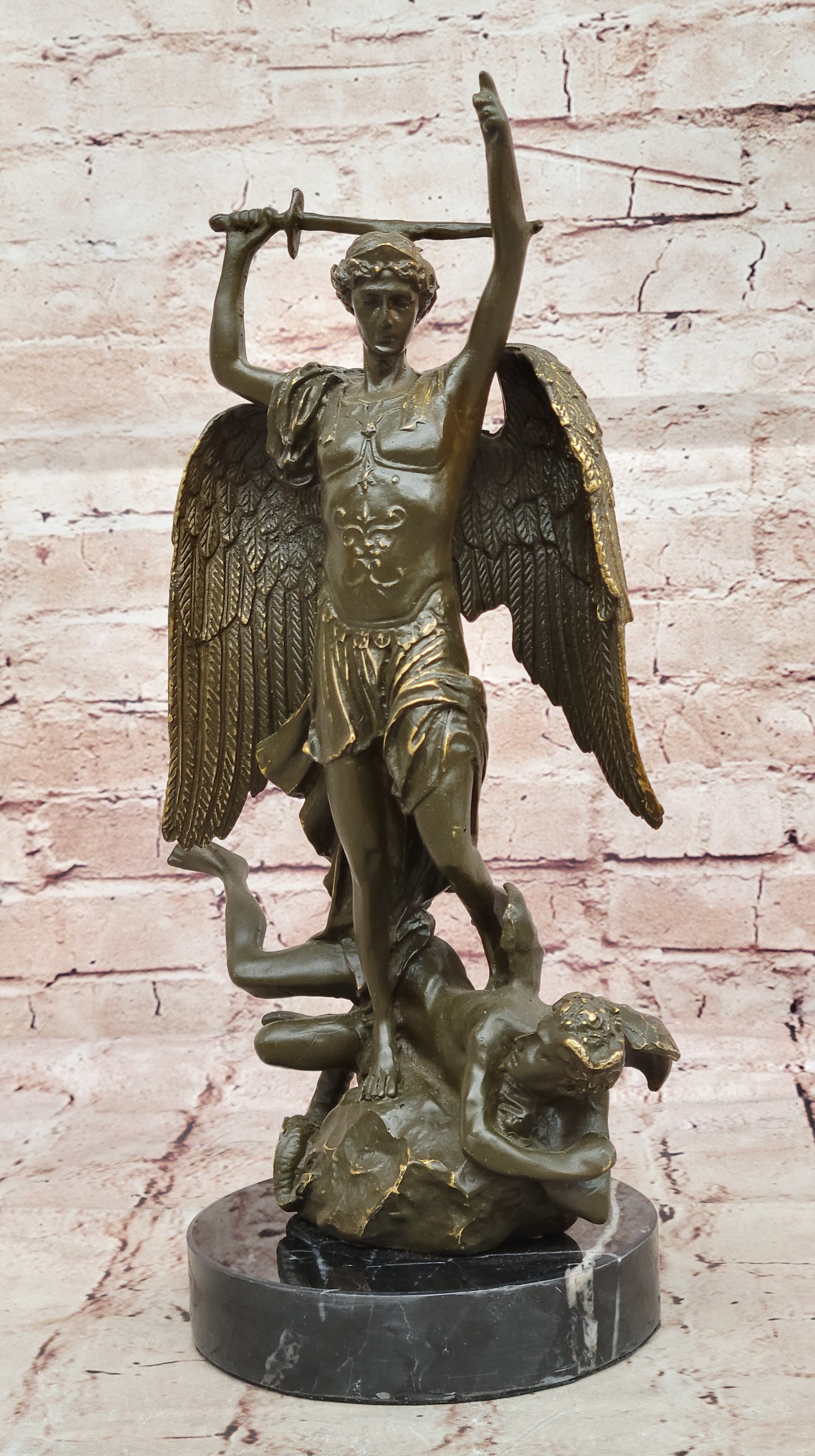 Real Bronze Archangel Saint Michael Statue by Carpeaux Signed Hot Cast Artwork Home Decor