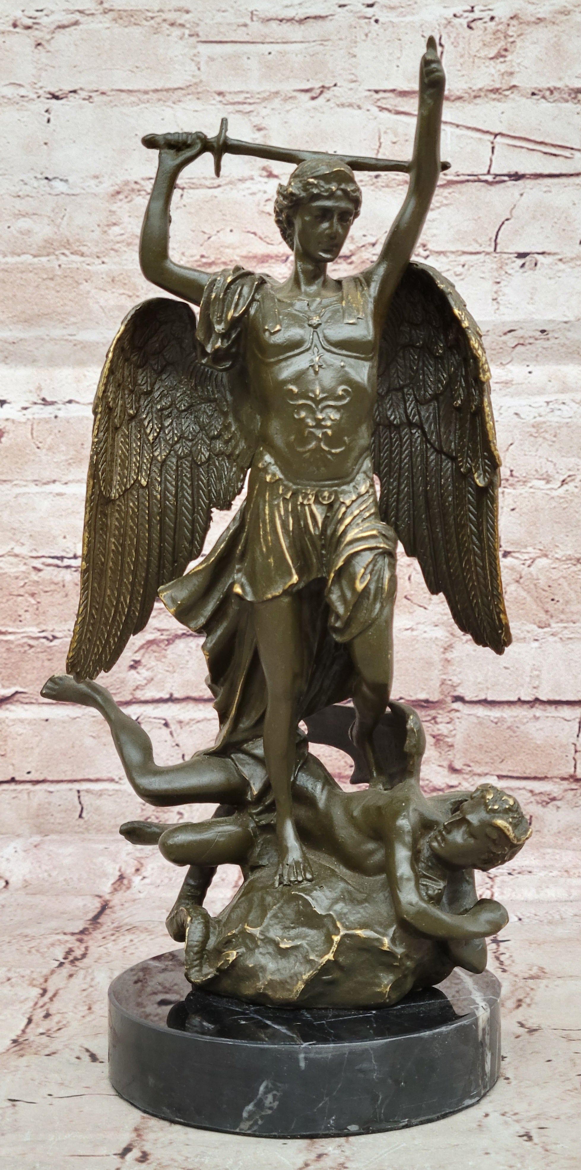 Real Bronze Archangel Saint Michael Statue by Carpeaux Signed Hot Cast Artwork Home Decor