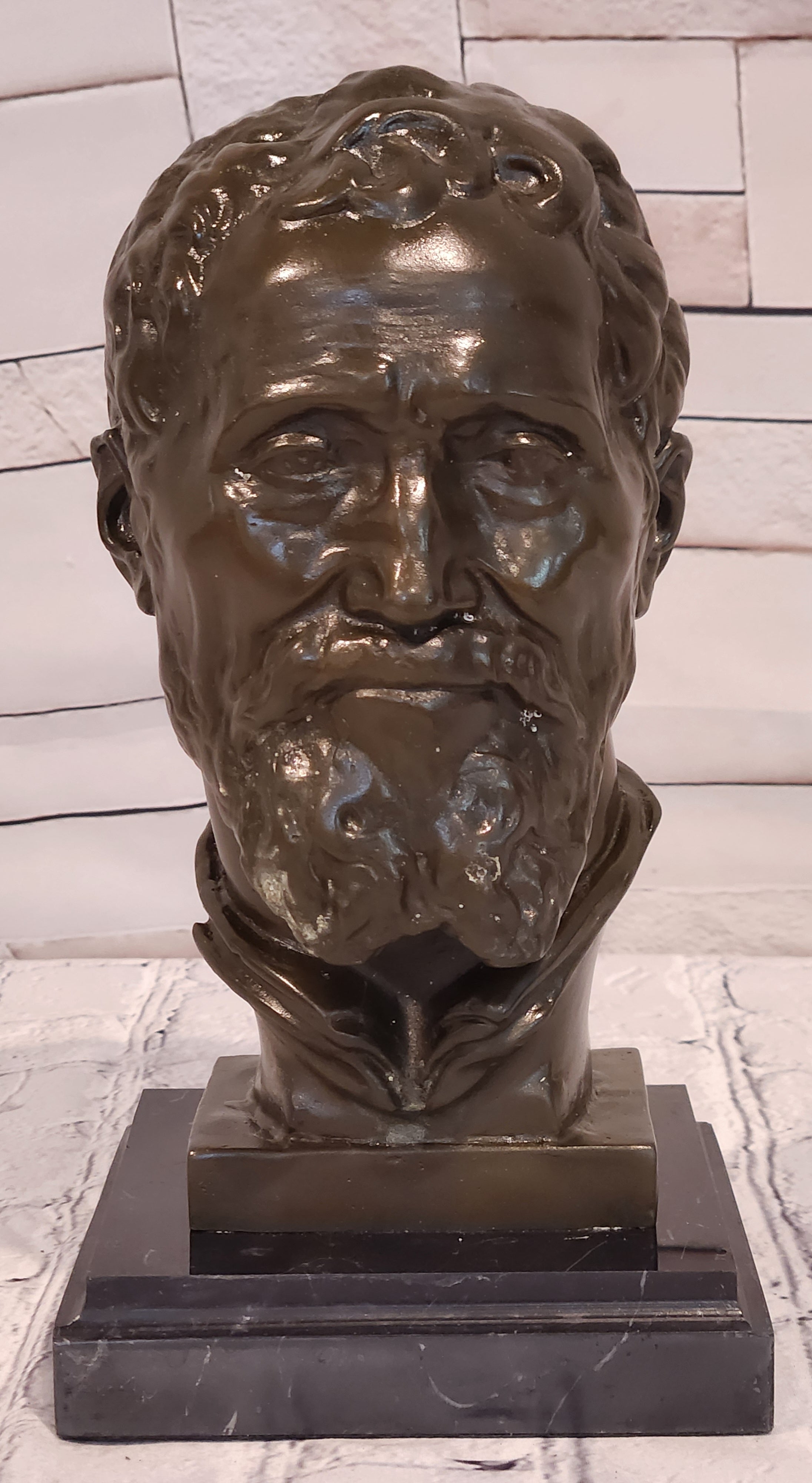 Signed Fisher Bronze Michelangelo Bust Sculpture Fine Art Collectible Statue