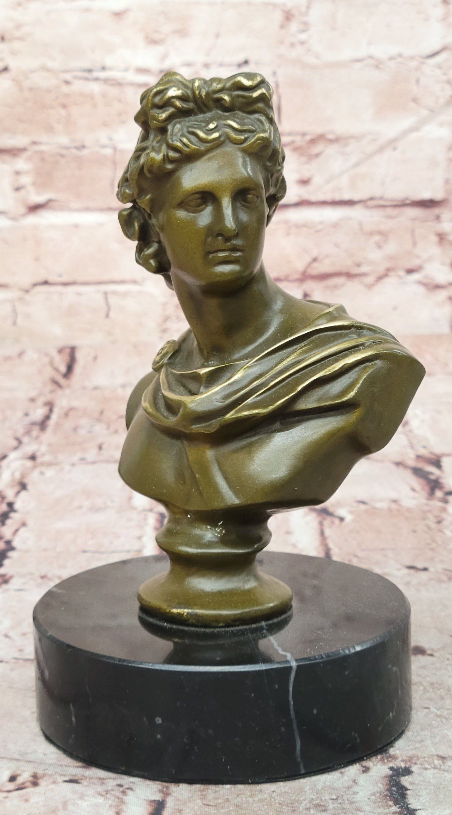 Bronze Roman Greek Apollo Sculpture Signed Milo Mythological Bust Decor