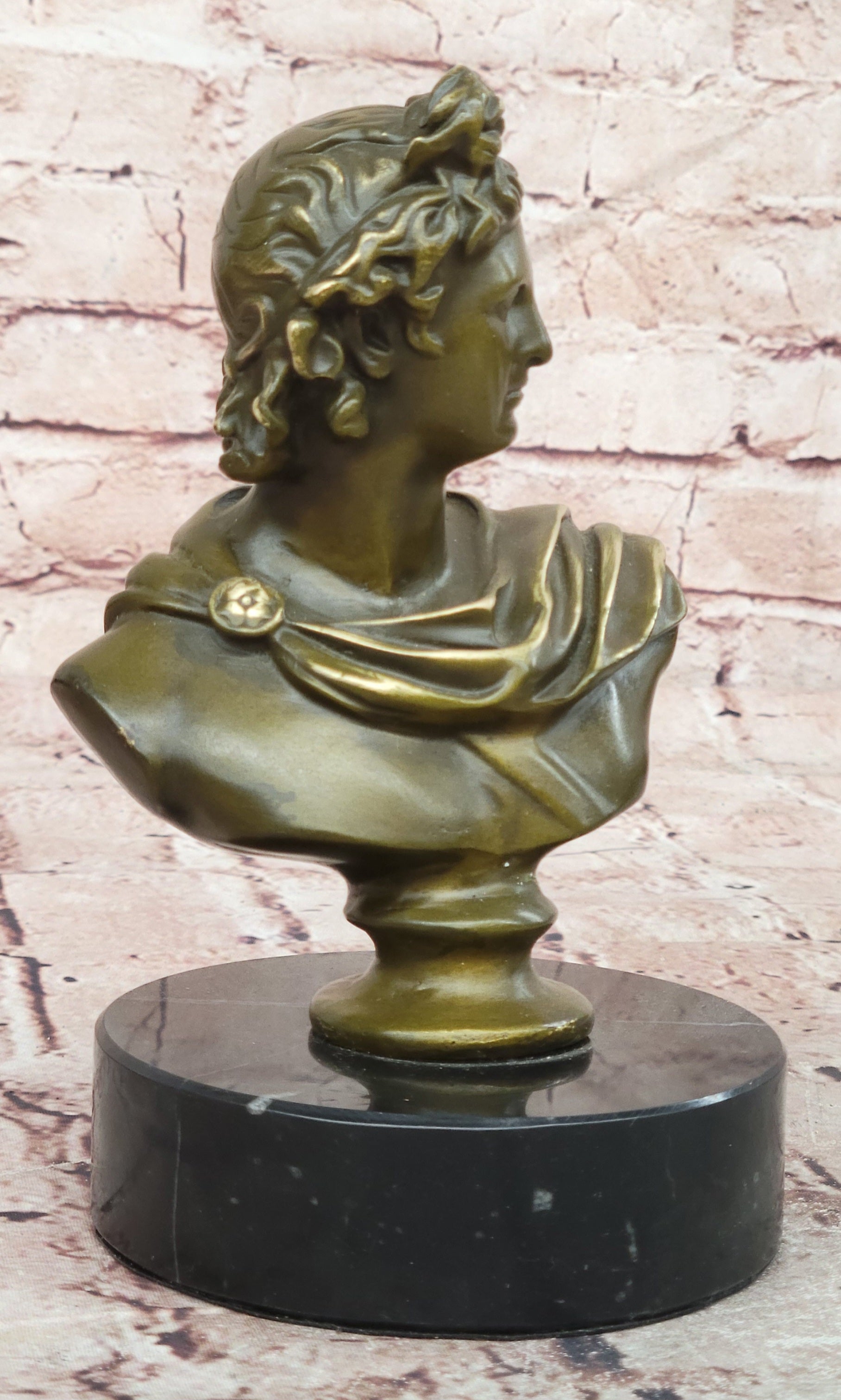 Bronze Roman Greek Apollo Sculpture Signed Milo Mythological Bust Decor