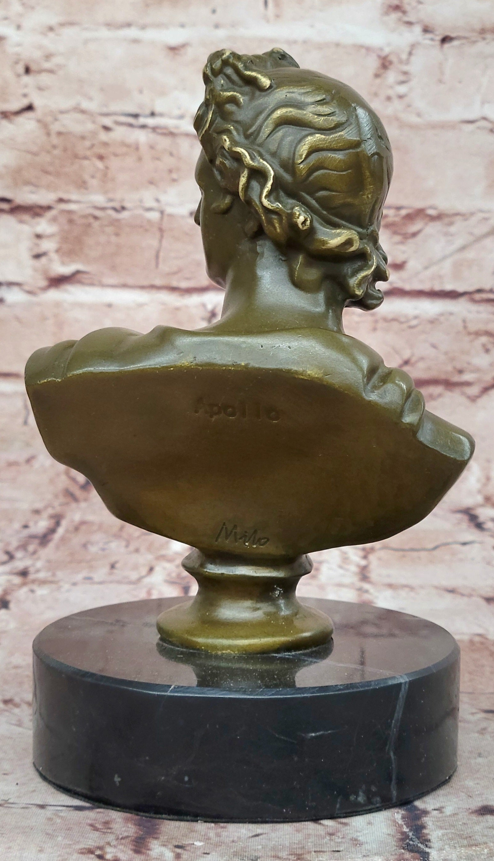 Bronze Roman Greek Apollo Sculpture Signed Milo Mythological Bust Decor