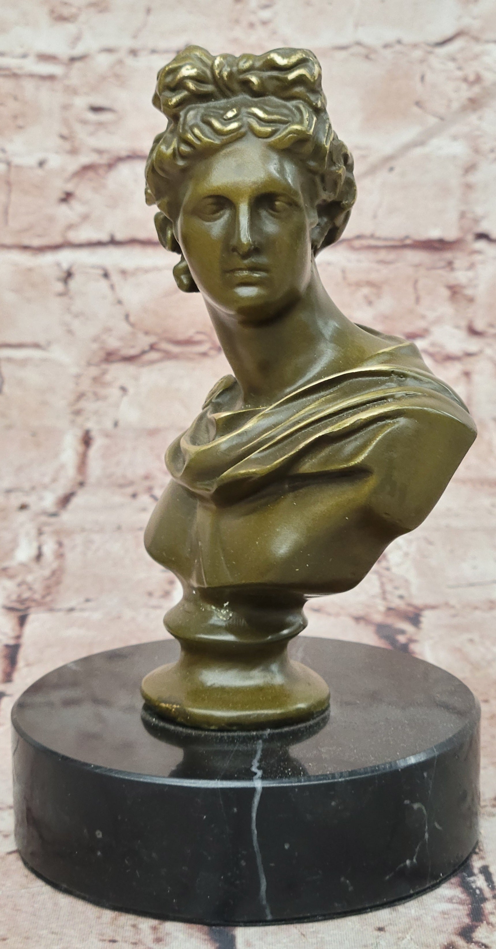 Bronze Roman Greek Apollo Sculpture Signed Milo Mythological Bust Decor