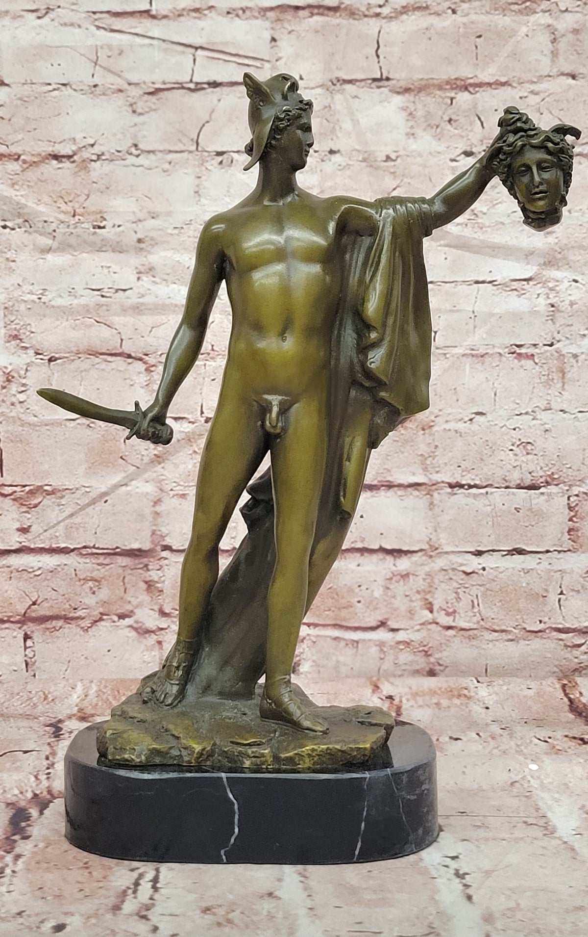 Bronze Mythological Perseus Sculpture Medusa Trophy Signed Cellini Statue