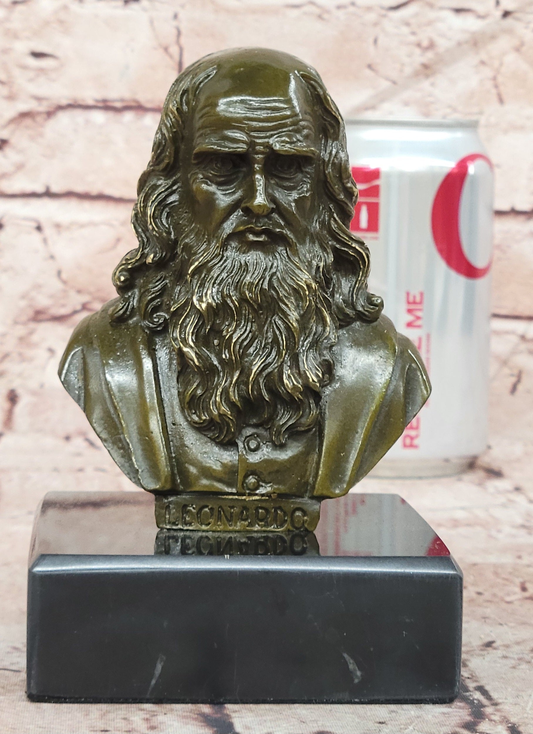 Leonardo da Vinci Bronze Bust Figurine Fisher Signed Master Painter Sculpture Decor