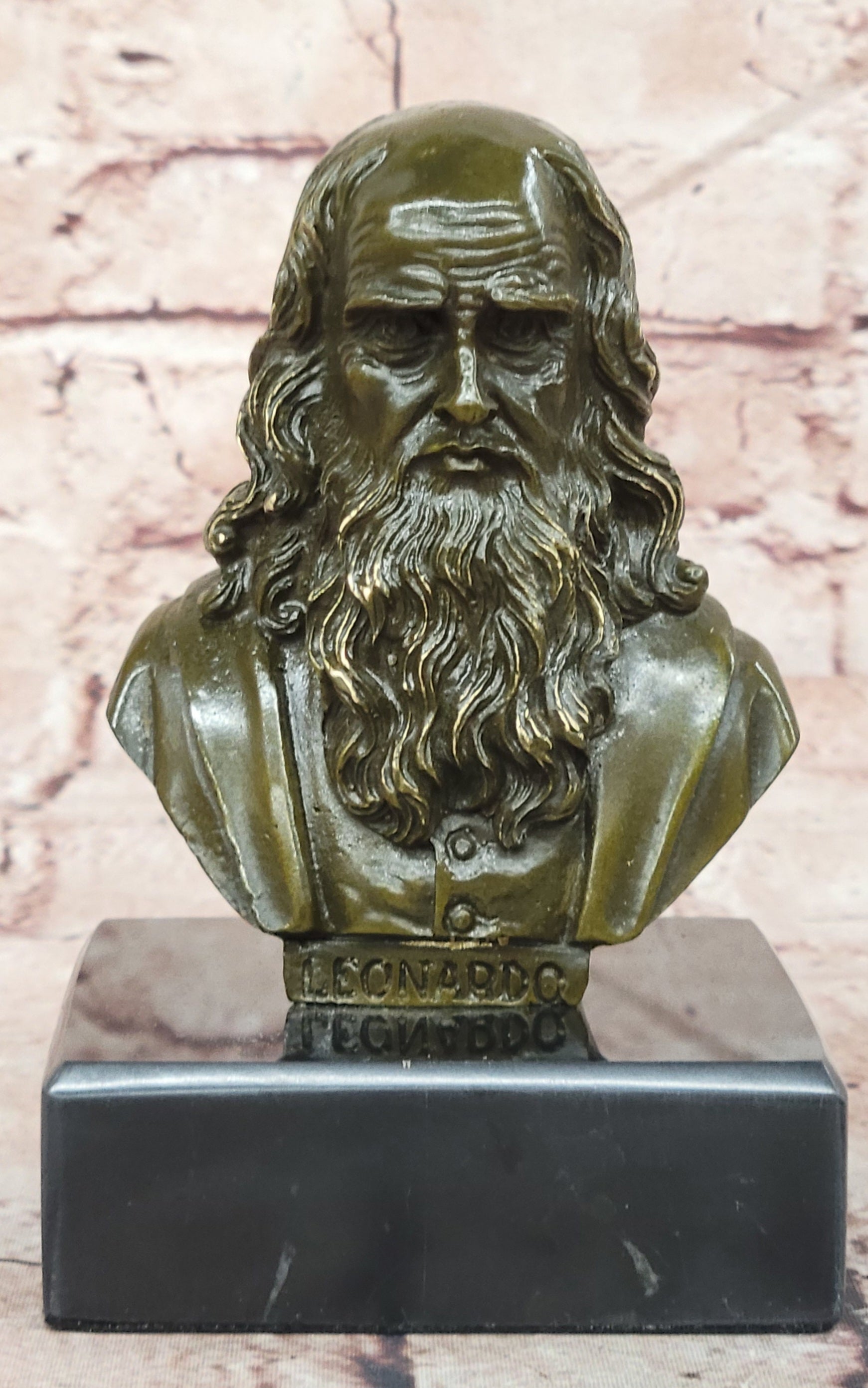 Leonardo da Vinci Bronze Bust Figurine Fisher Signed Master Painter Sculpture Decor
