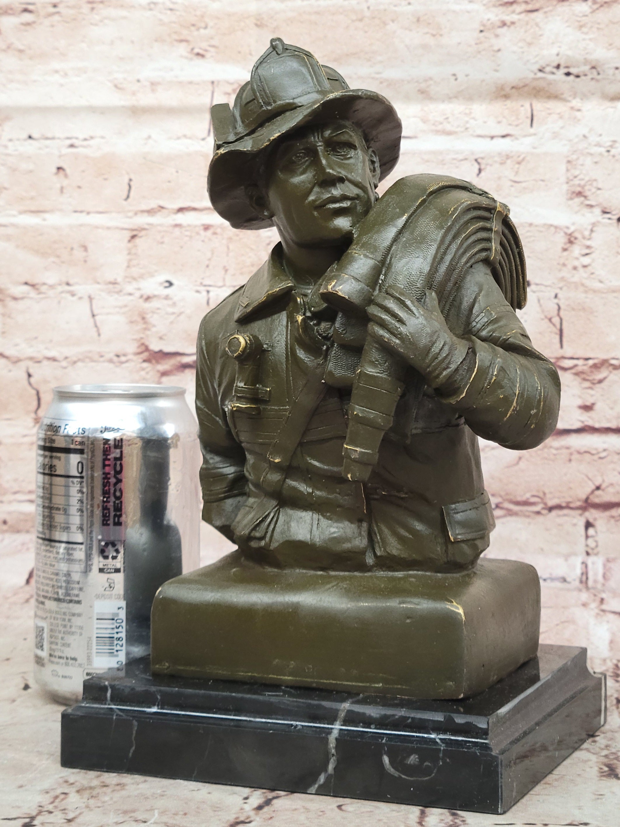 Limited Edition Bronze Fireman with Hose by Fisher Signed and Numbered Firefighter Statue