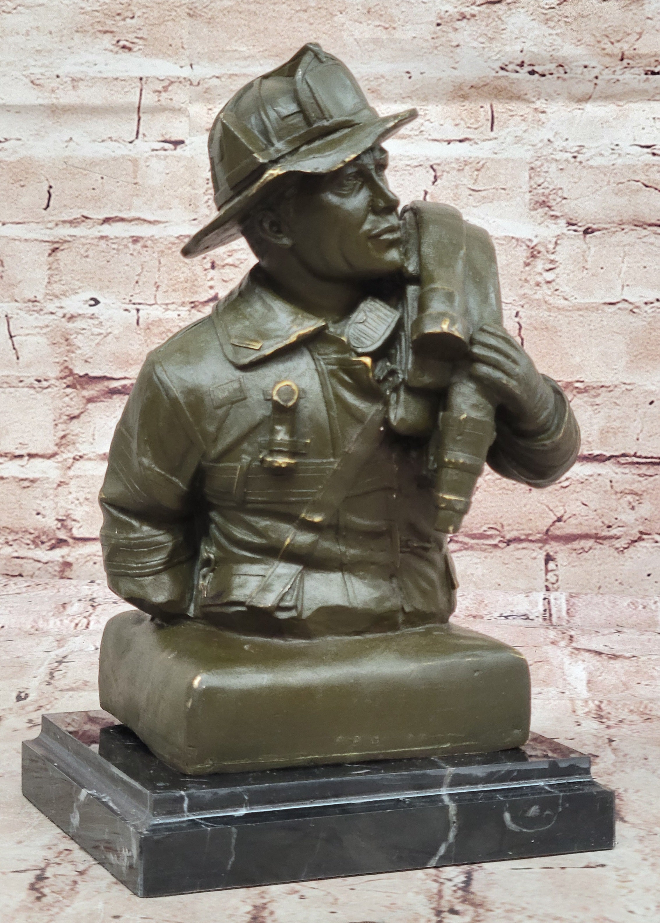 Limited Edition Bronze Fireman with Hose by Fisher Signed and Numbered Firefighter Statue