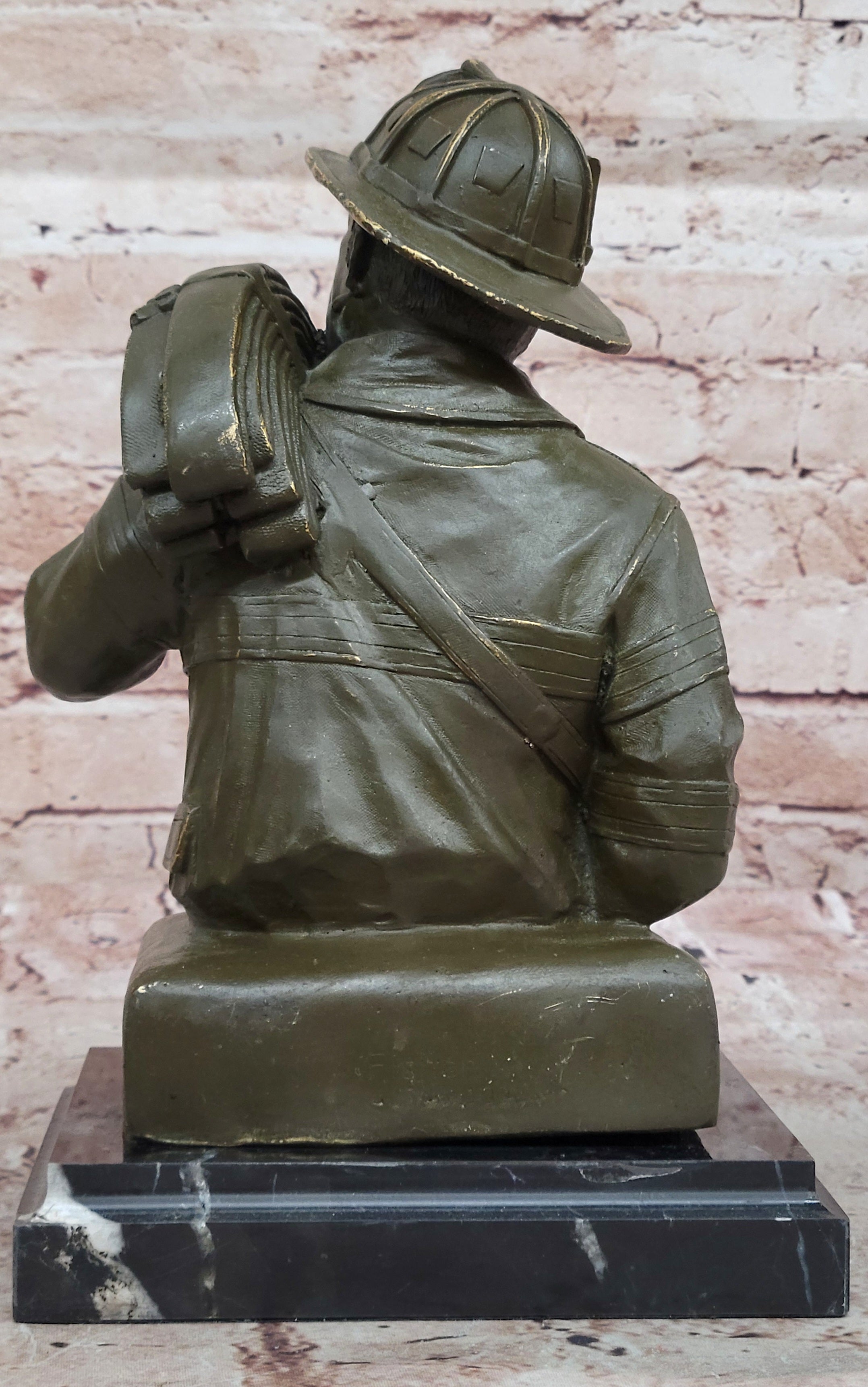 Limited Edition Bronze Fireman with Hose by Fisher Signed and Numbered Firefighter Statue