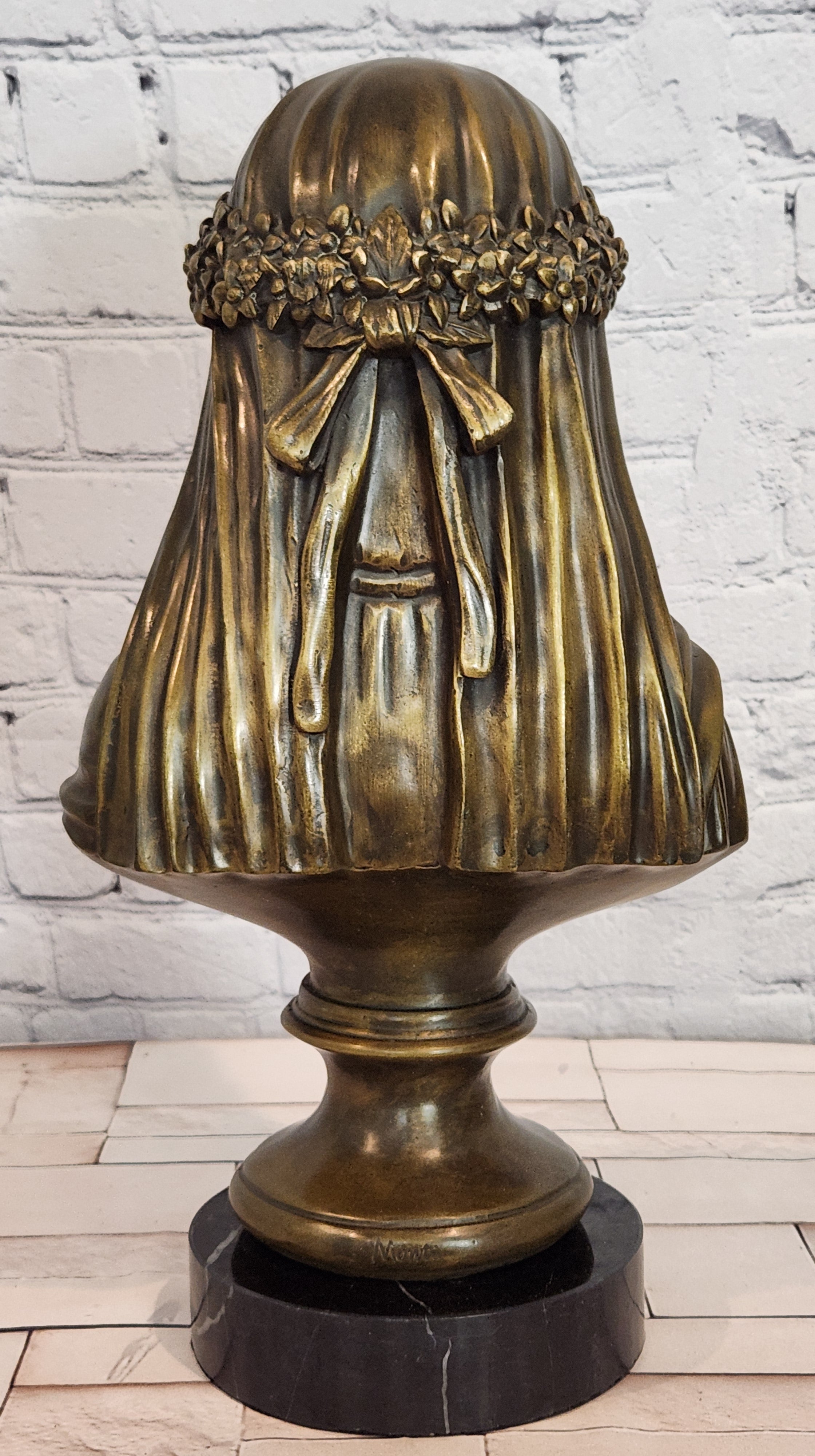 Bronze Veiled Virgin Bust Sculpture Raffaelle Monti Classical Religious Artwork