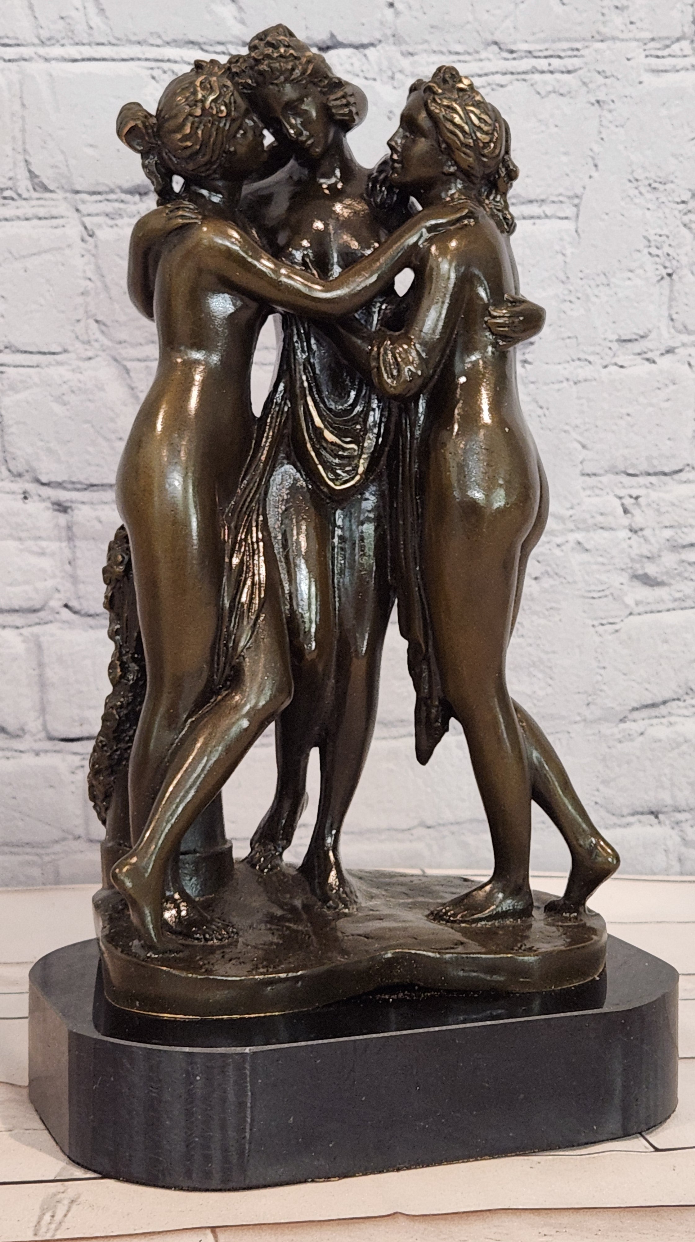 Classical Three Graces Bronze Sculpture Canova Style Fine Art Figurine Decor
