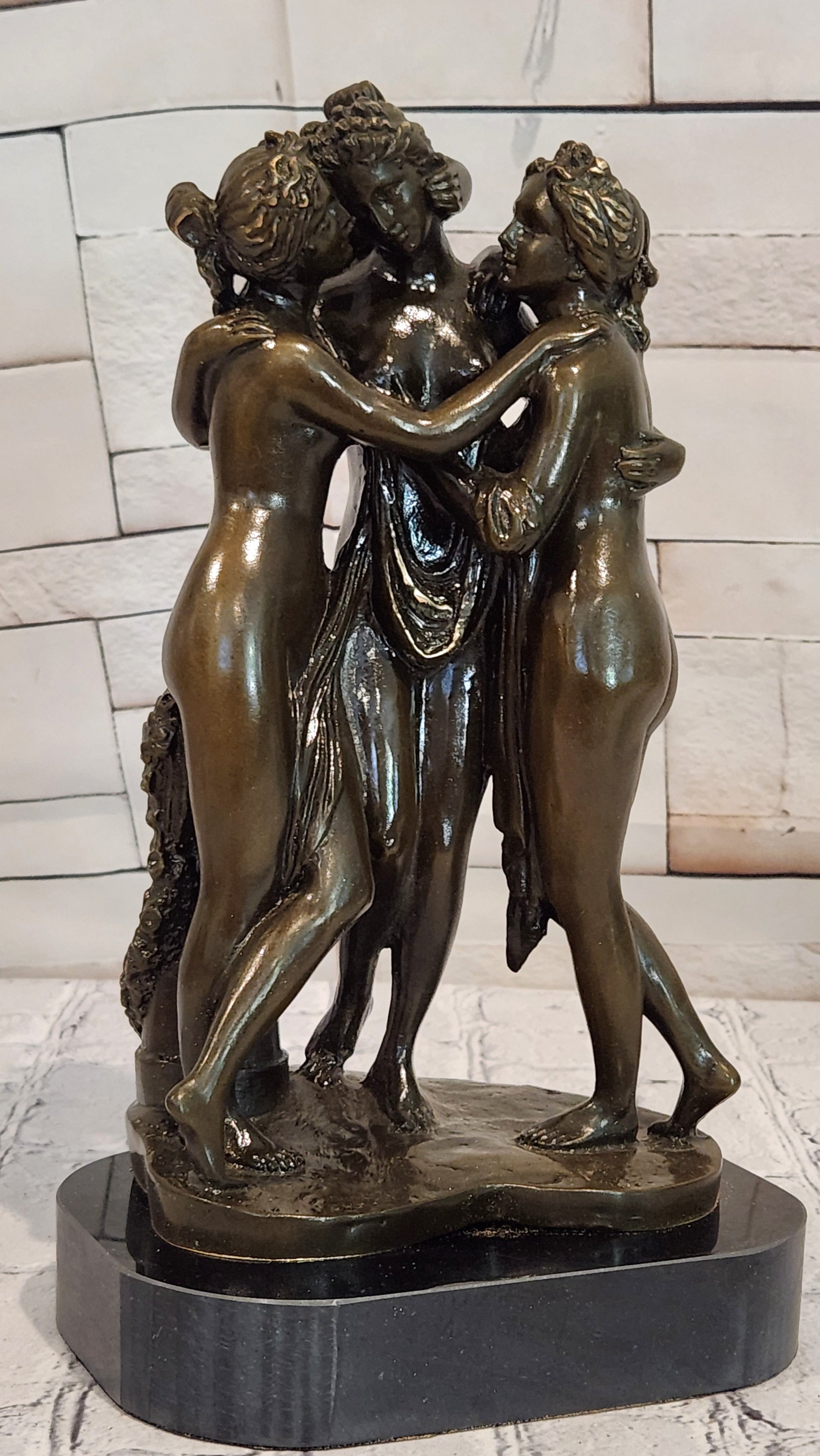 Classical Three Graces Bronze Sculpture Canova Style Fine Art Figurine Decor