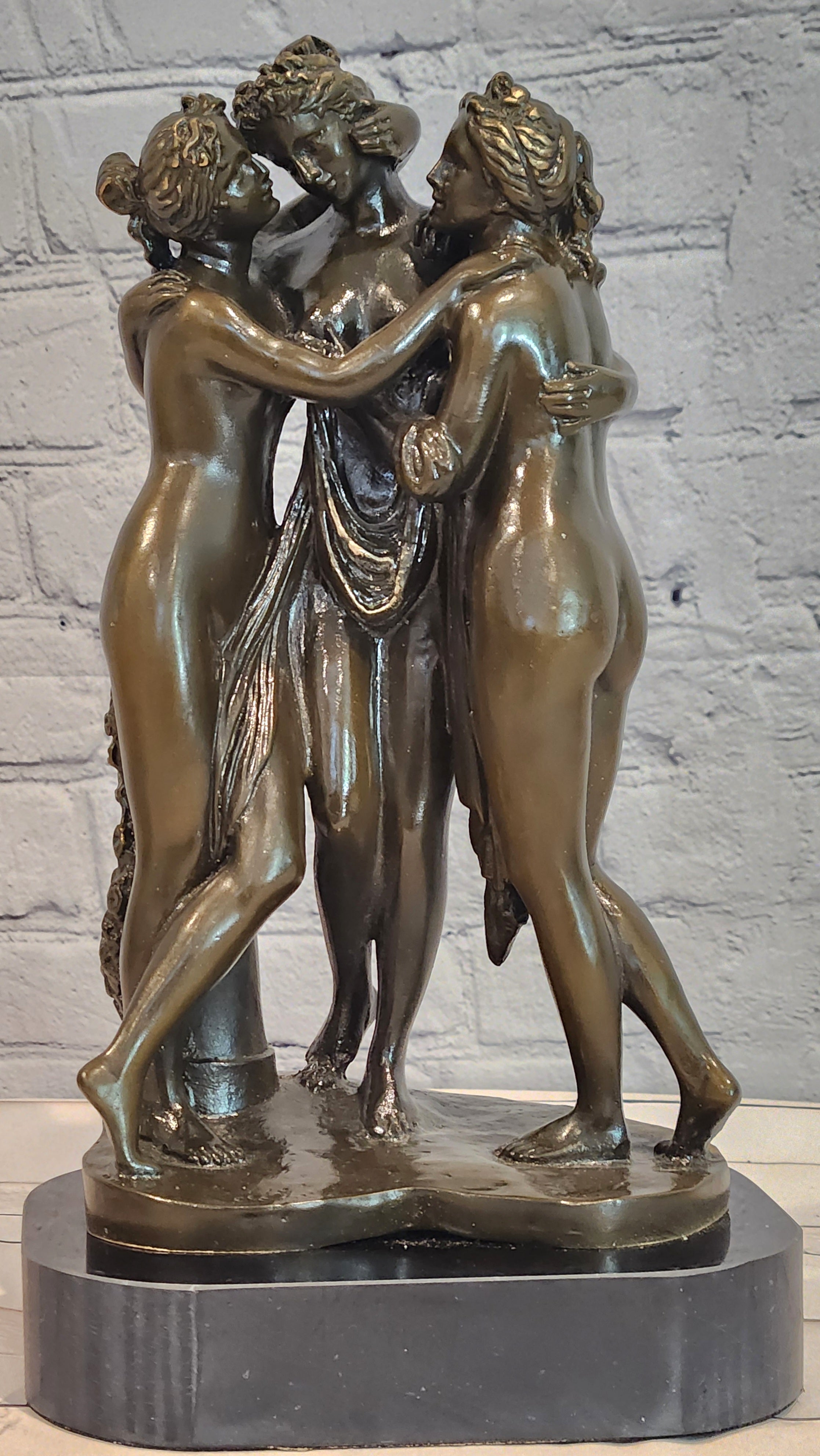 Classical Three Graces Bronze Sculpture Canova Style Fine Art Figurine Decor