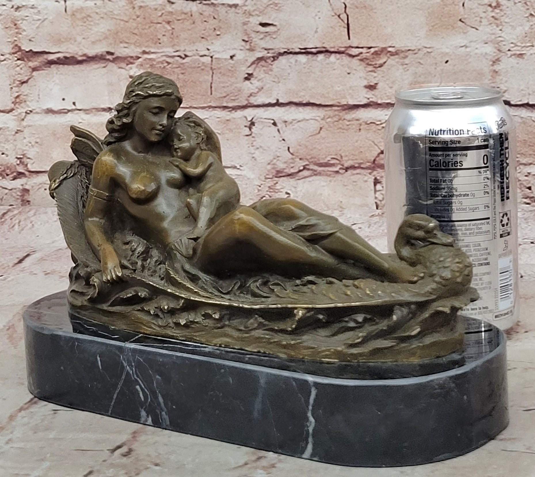 Bronze Sculpture Statue of Seated Winged Goddess with Child Mythology Home Decor