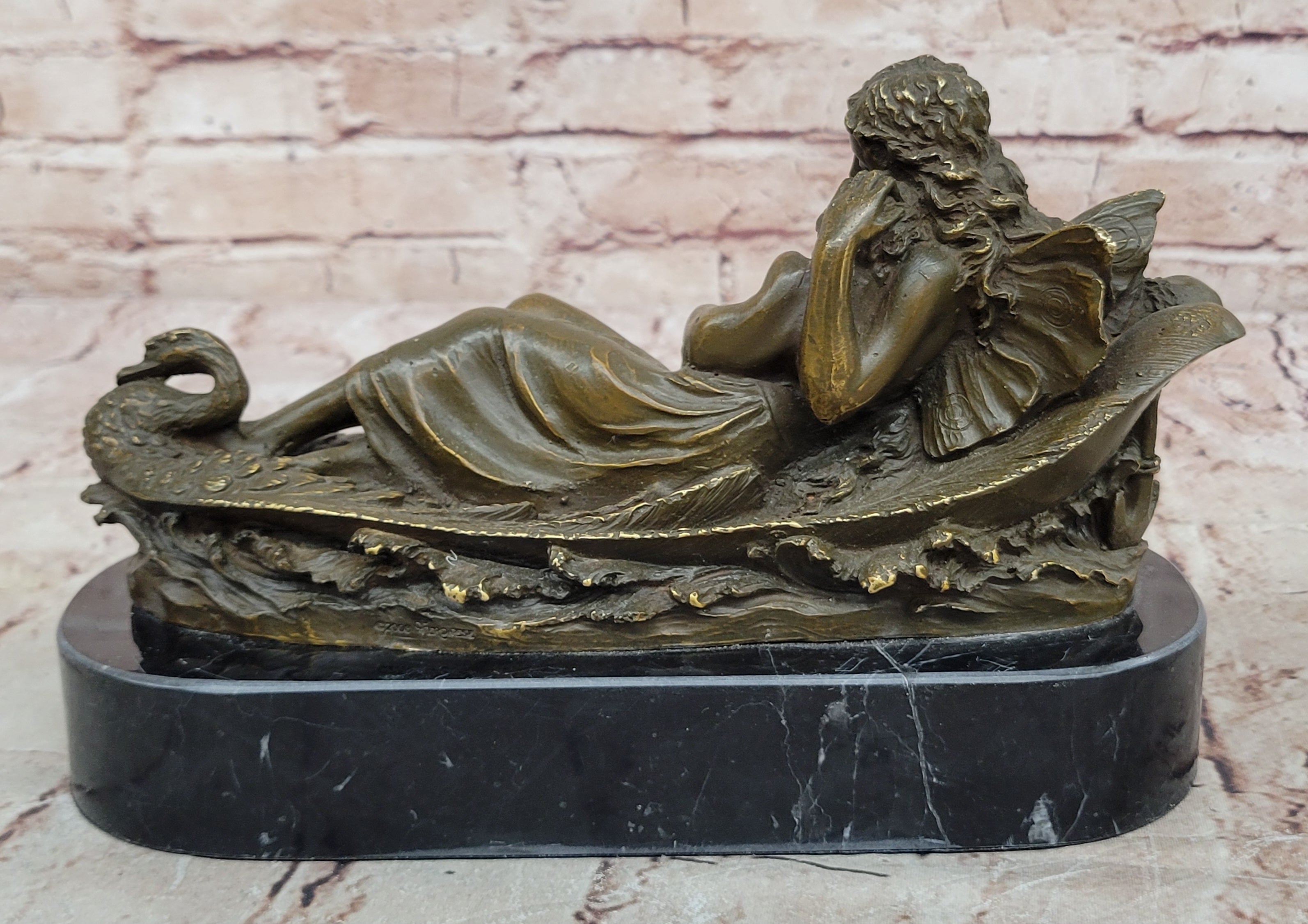 Bronze Sculpture Statue of Seated Winged Goddess with Child Mythology Home Decor