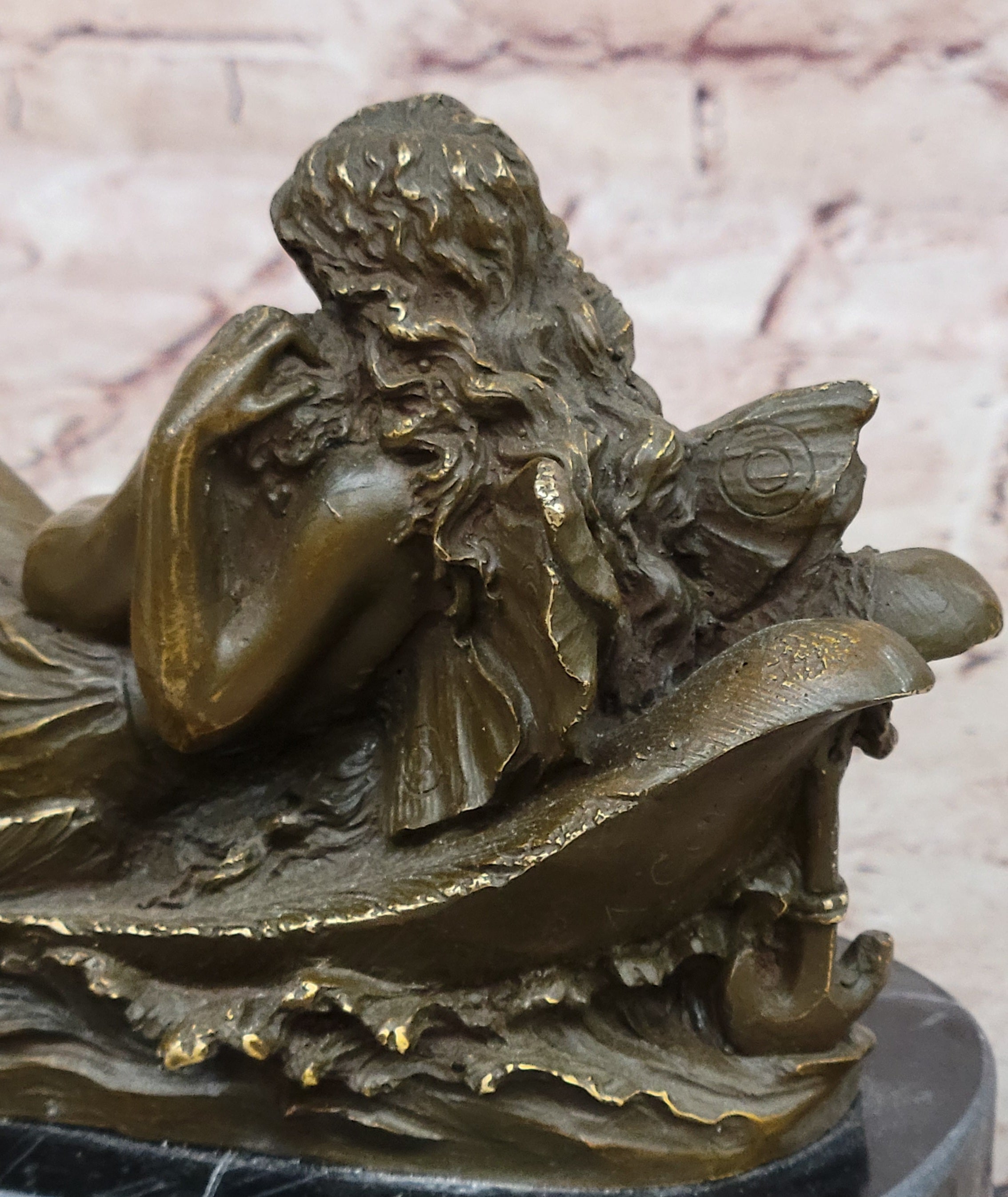Bronze Sculpture Statue of Seated Winged Goddess with Child Mythology Home Decor