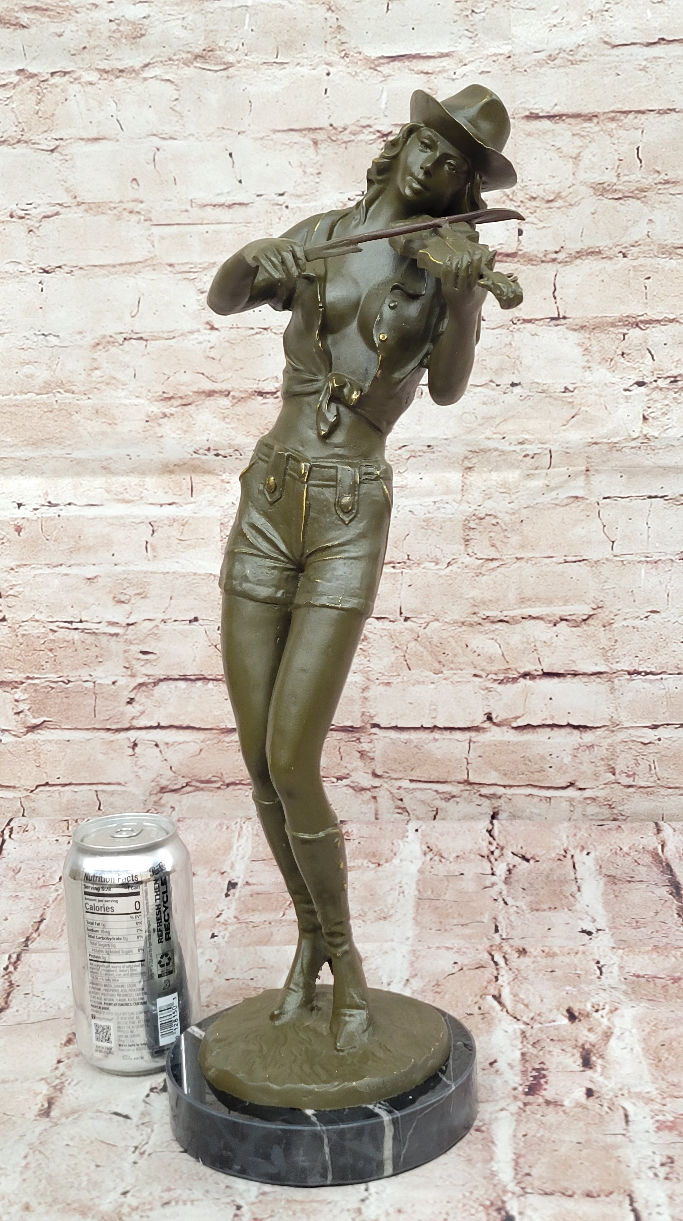 Western Cowgirl Playing Violin Bronze Statue – Handmade Music Lover Figurine
