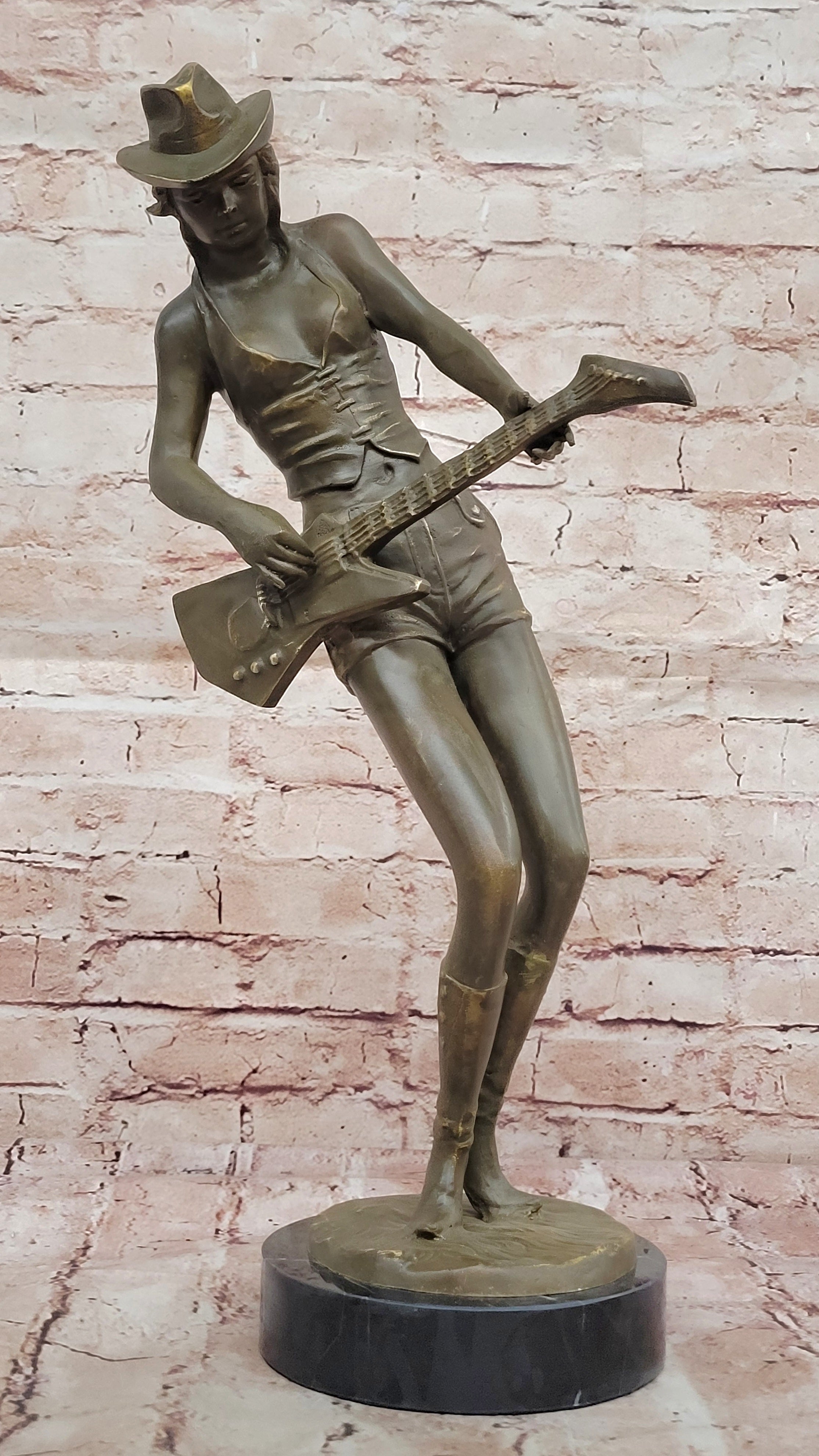 Musician Country Woman Bronze Sculpture Statue Signed Artwork Home Office Figurine