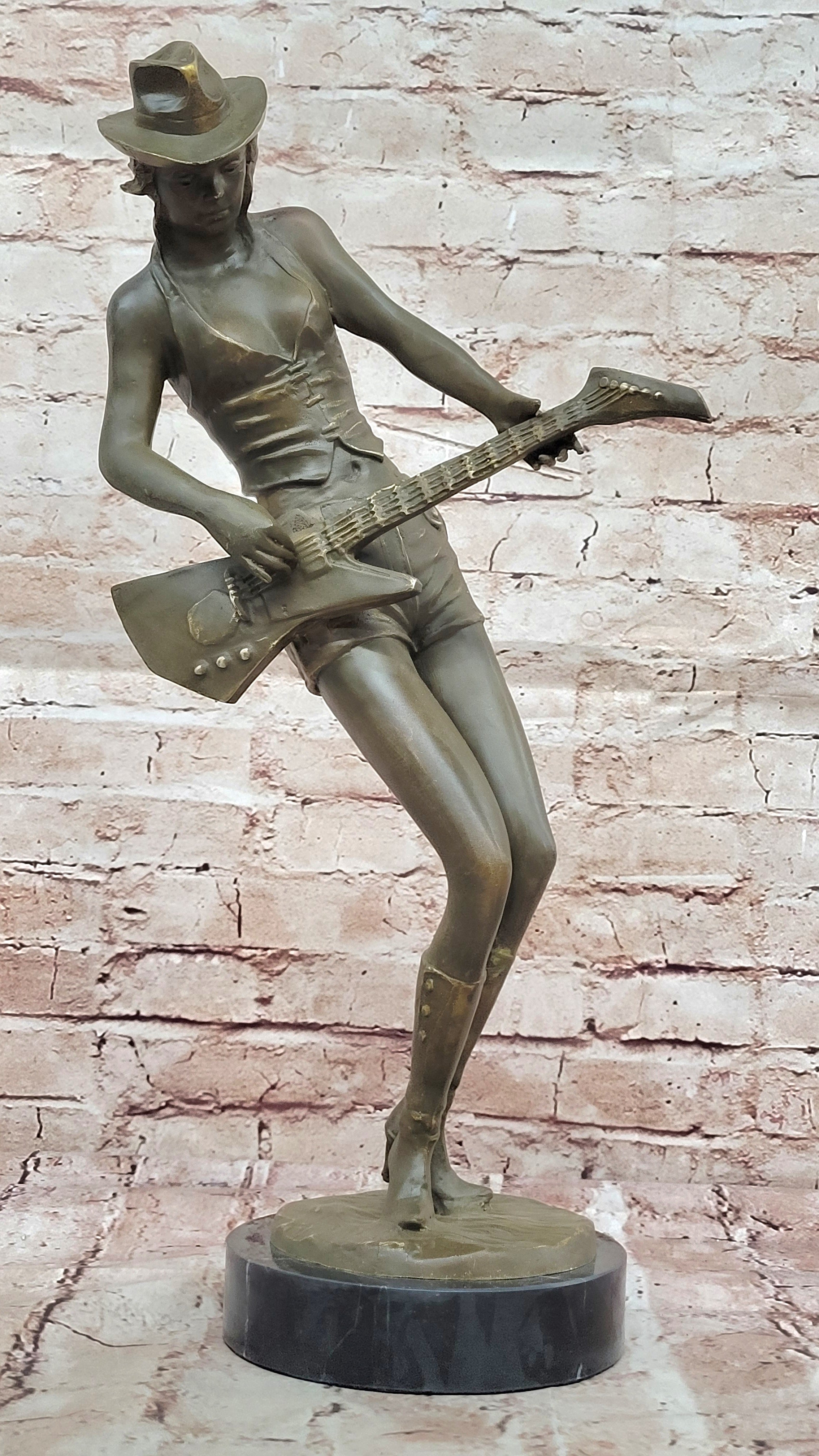 Musician Country Woman Bronze Sculpture Statue Signed Artwork Home Office Figurine